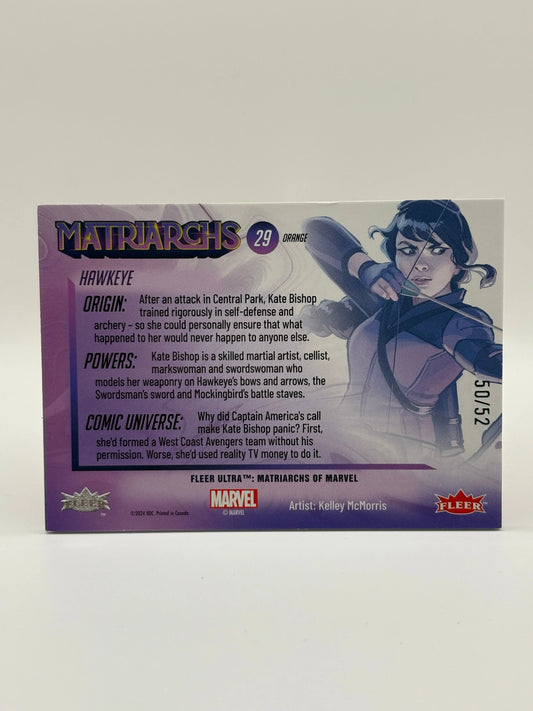 Hawkeye #29 38/52  2024 Fleer Ultra Matriarchs of Marvel Orange /52 FRENLY BRICKS - Open 7 Days