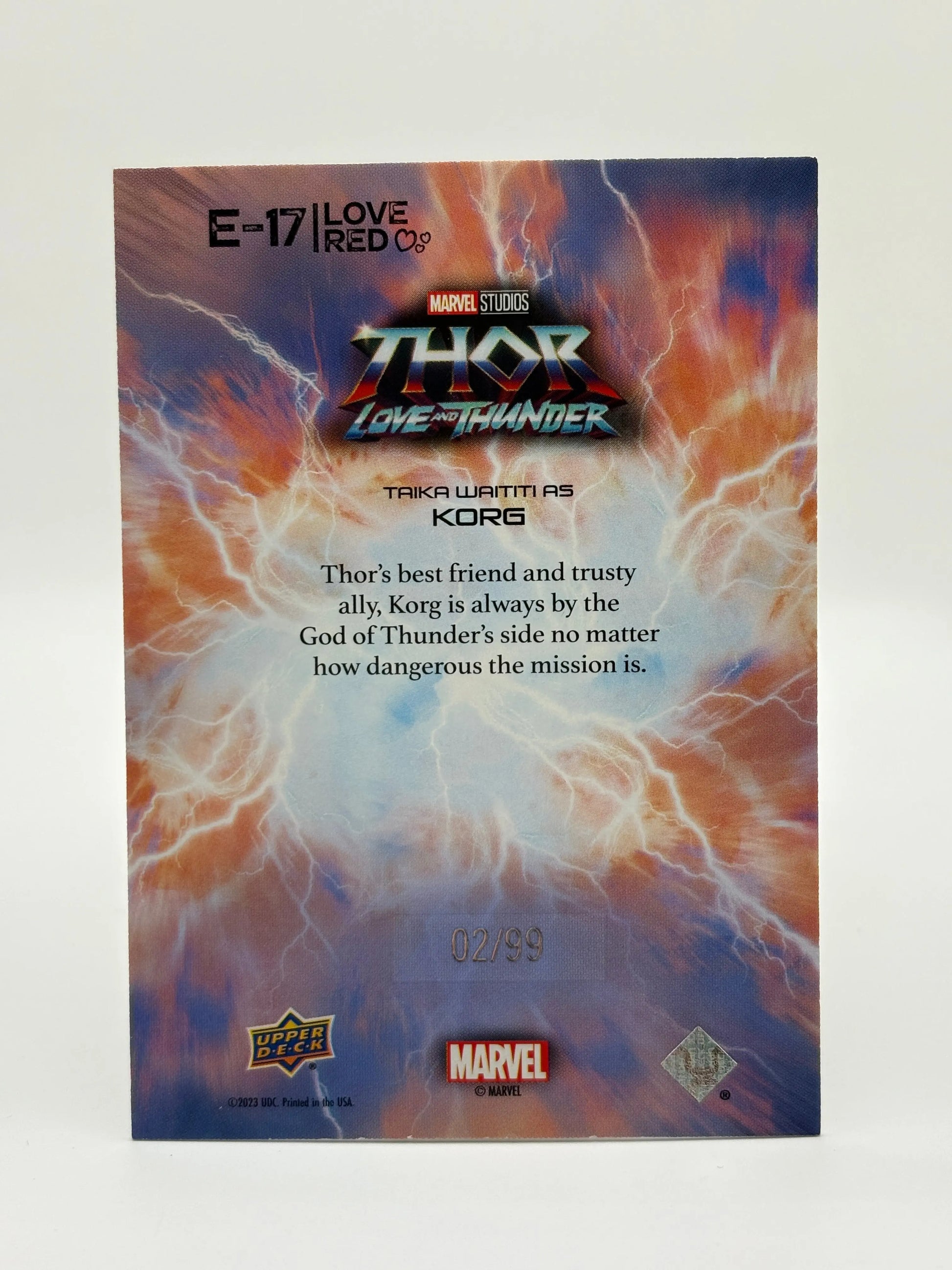 Korg 2023 UD Thor: Love and Thunder #E-17 Love Red Parallel /99 FRENLY BRICKS - Open 7 Days