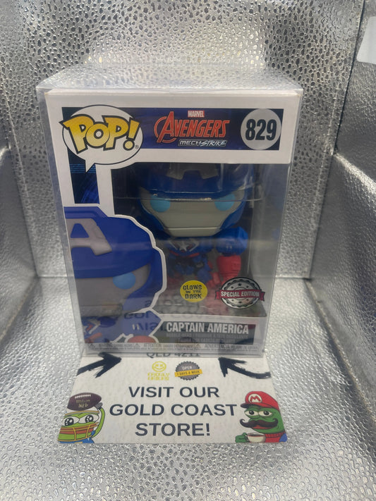 Funko POP! Marvel Avengers Mechstrike Captain America #829 Glows in the Dark FRENLY BRICKS - Open 7 Days