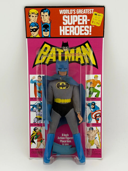 MEGO WORLD'S GREATEST SUPERHEROES (1973) - BATMAN (REMOVEABLE COWL) FIGURE ON KRESGE CARD UNPUNCHED FRENLY BRICKS - Open 7 Days
