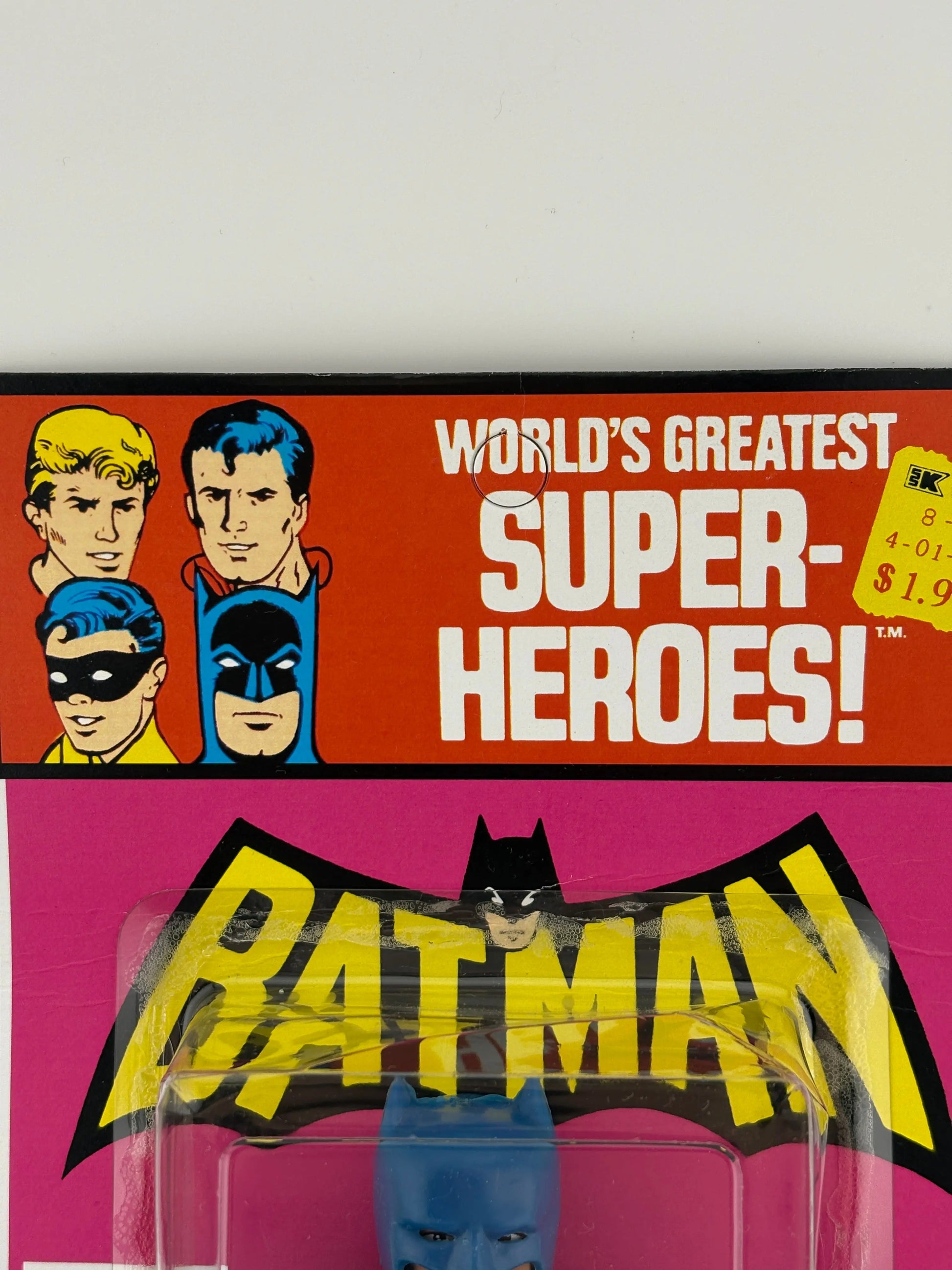 MEGO WORLD'S GREATEST SUPERHEROES (1973) - BATMAN (REMOVEABLE COWL) FIGURE ON KRESGE CARD UNPUNCHED FRENLY BRICKS - Open 7 Days