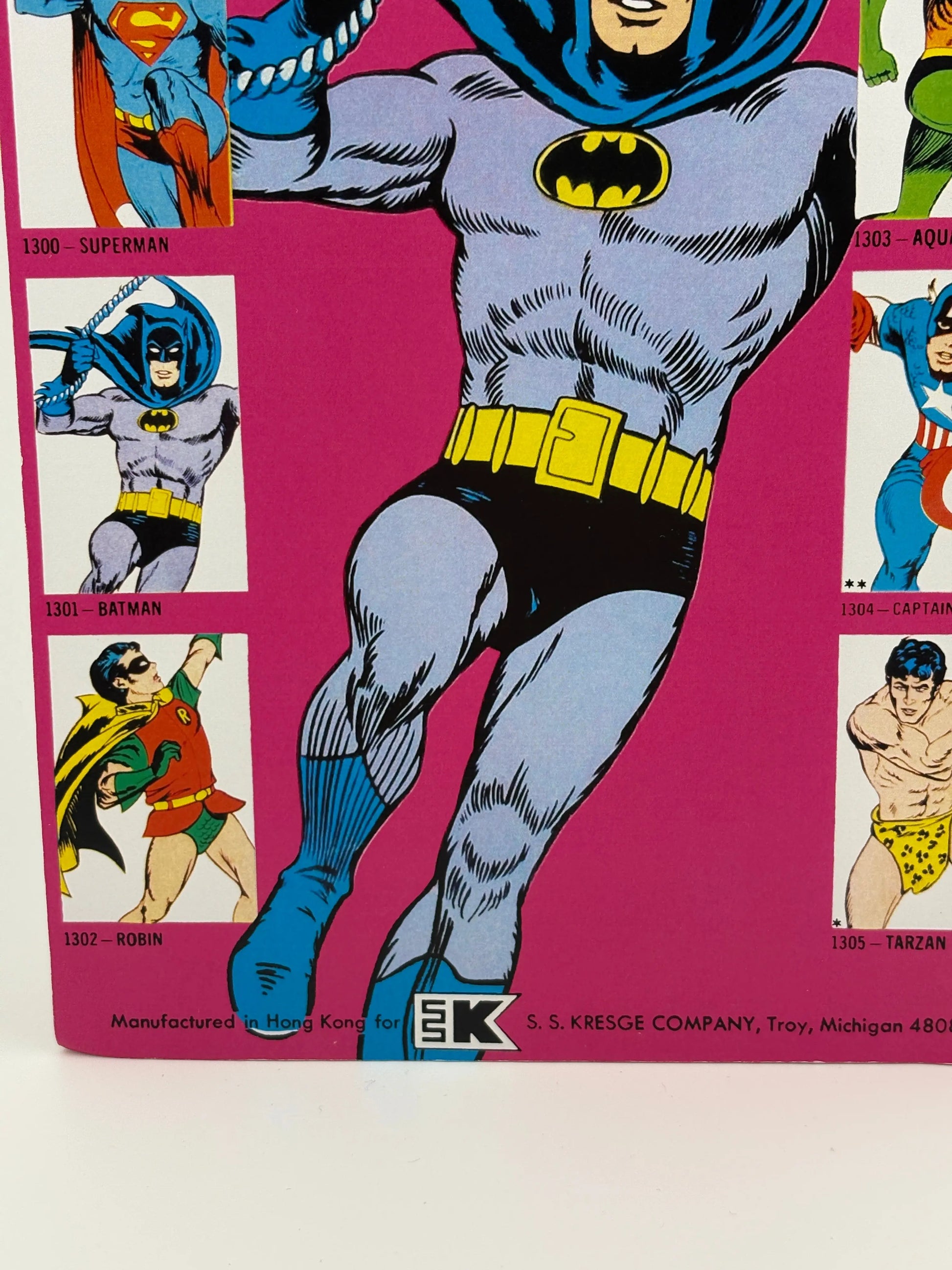 MEGO WORLD'S GREATEST SUPERHEROES (1973) - BATMAN (REMOVEABLE COWL) FIGURE ON KRESGE CARD UNPUNCHED FRENLY BRICKS - Open 7 Days