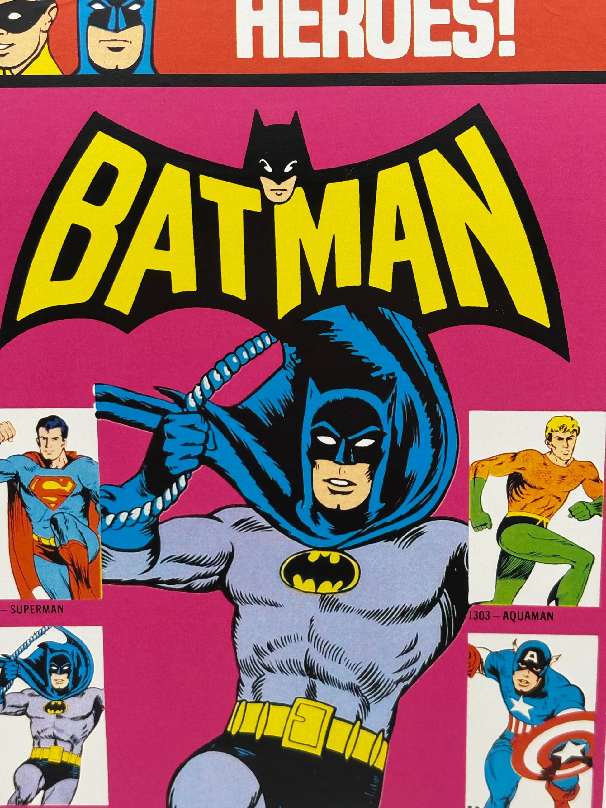 MEGO WORLD'S GREATEST SUPERHEROES (1973) - BATMAN (REMOVEABLE COWL) FIGURE ON KRESGE CARD UNPUNCHED FRENLY BRICKS - Open 7 Days