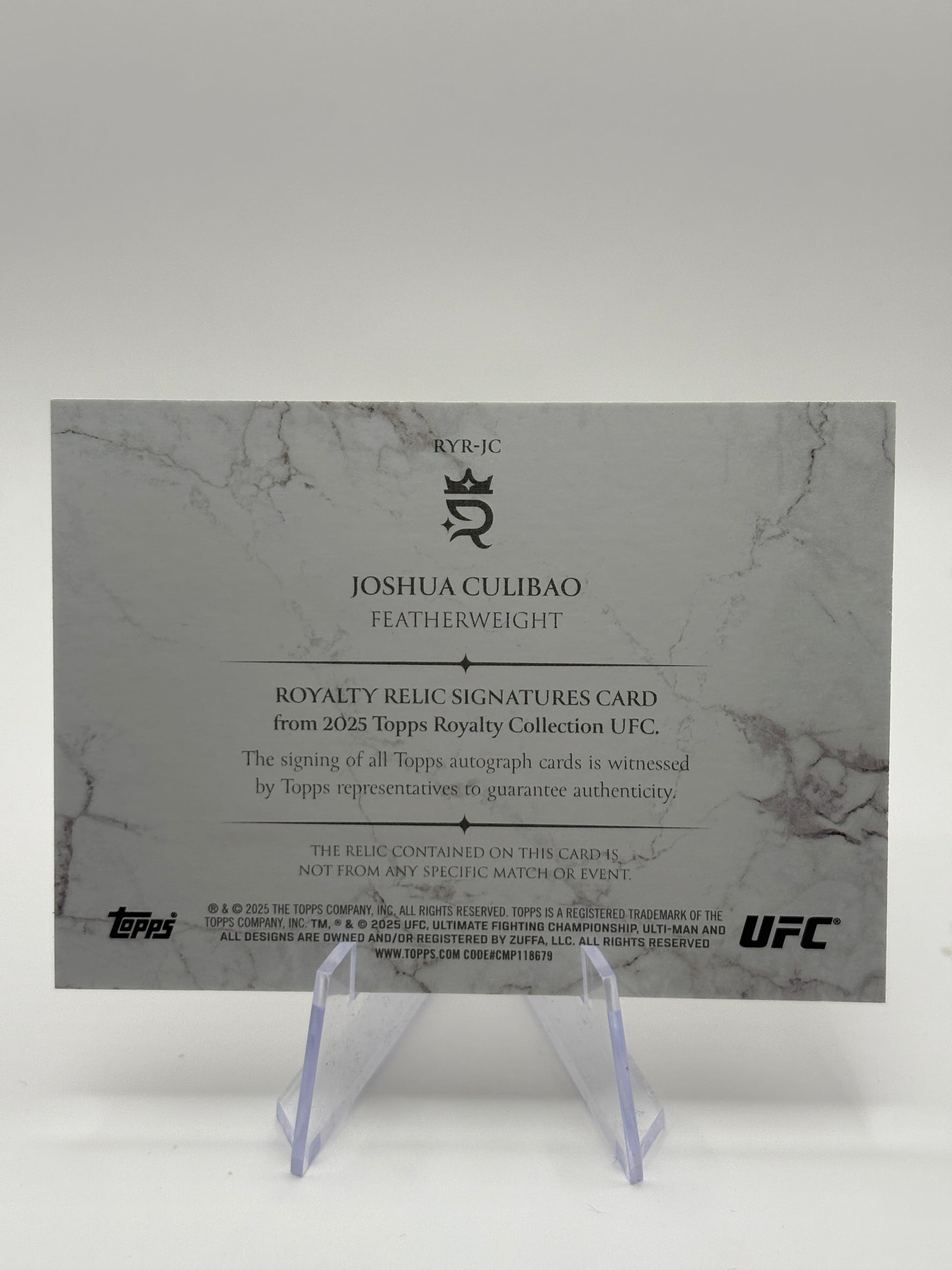 2025 Topps Royalty UFC JOSHUA CULIBAO Royalty Relic Signatures Patch Auto /99 FRENLY BRICKS - Open 7 Days image 2