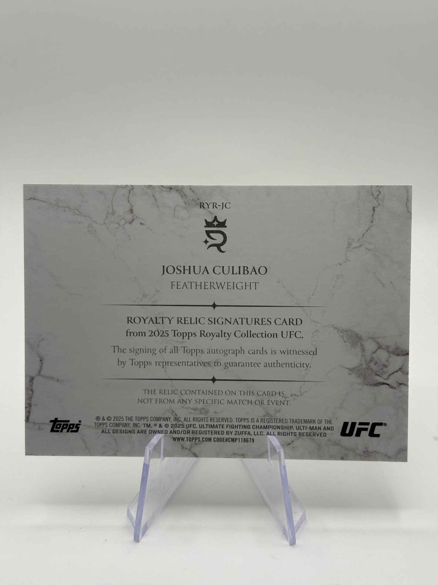 2025 Topps Royalty UFC JOSHUA CULIBAO Royalty Relic Signatures Patch Auto /99 FRENLY BRICKS - Open 7 Days
