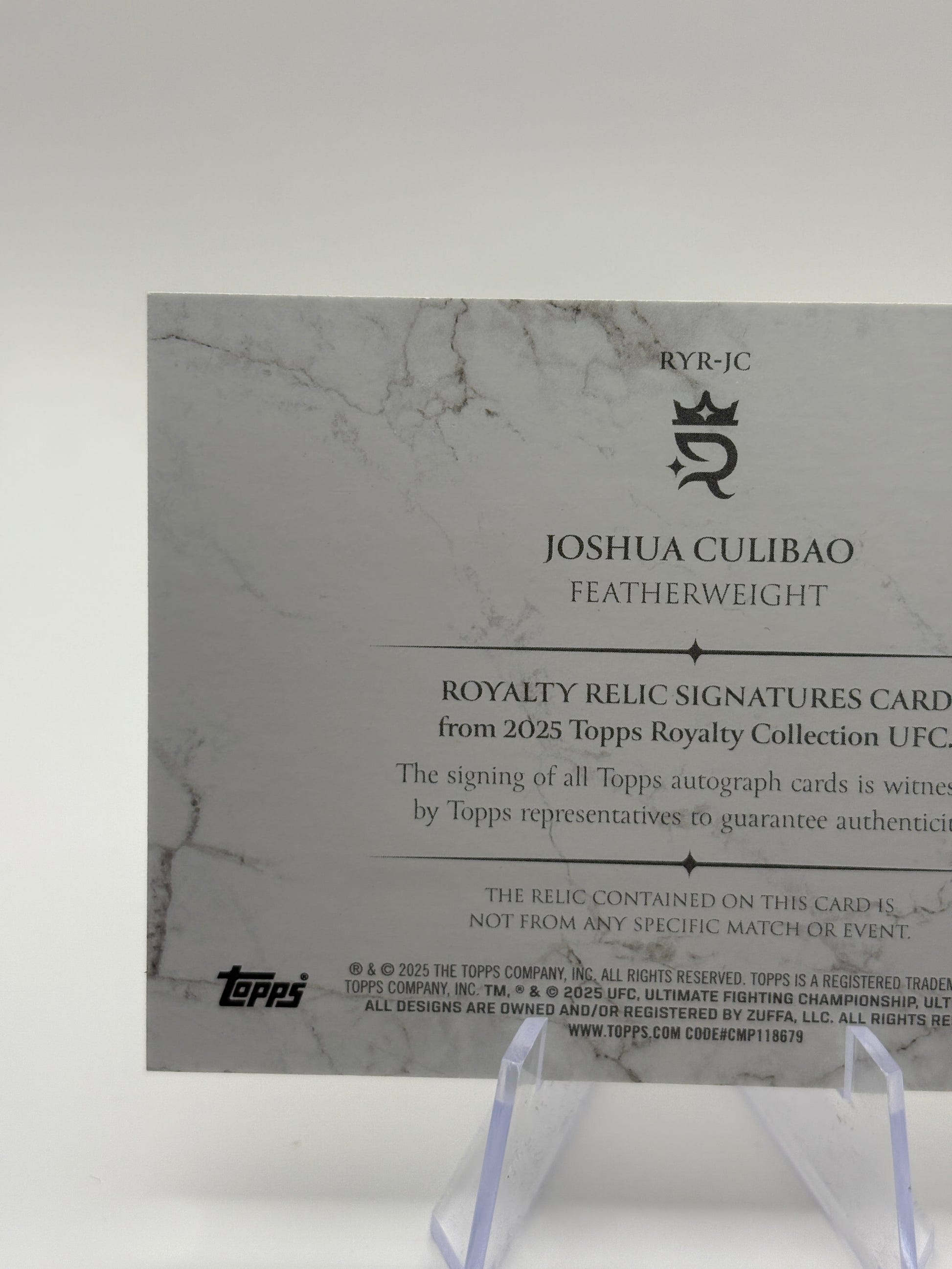 2025 Topps Royalty UFC JOSHUA CULIBAO Royalty Relic Signatures Patch Auto /99 FRENLY BRICKS - Open 7 Days image 3