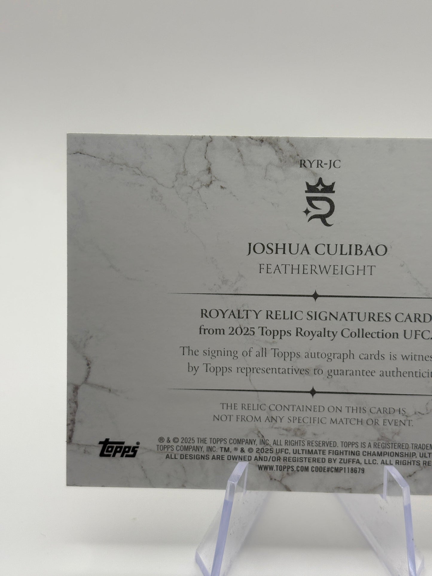 2025 Topps Royalty UFC JOSHUA CULIBAO Royalty Relic Signatures Patch Auto /99 FRENLY BRICKS - Open 7 Days