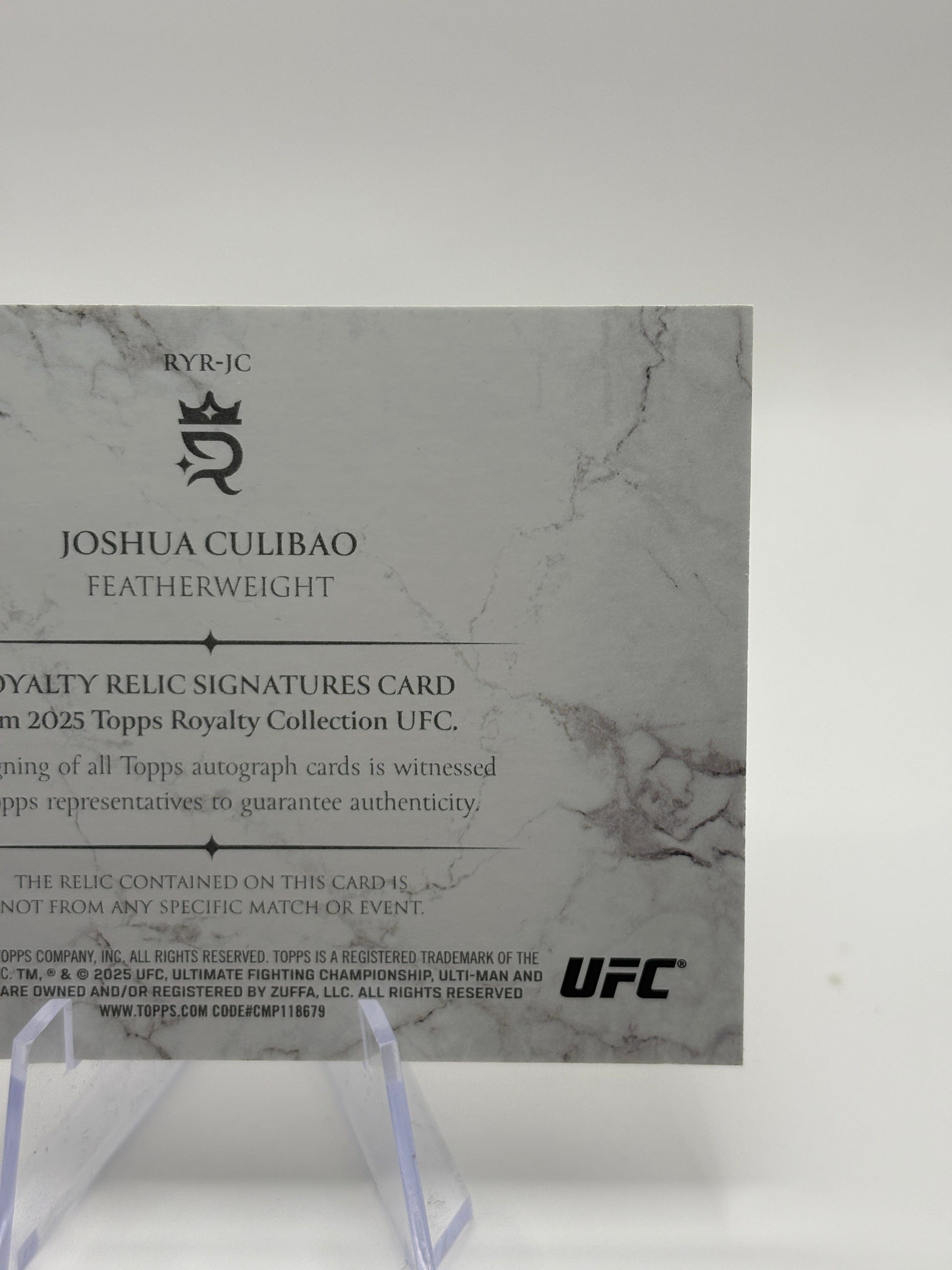 2025 Topps Royalty UFC JOSHUA CULIBAO Royalty Relic Signatures Patch Auto /99 FRENLY BRICKS - Open 7 Days image 4