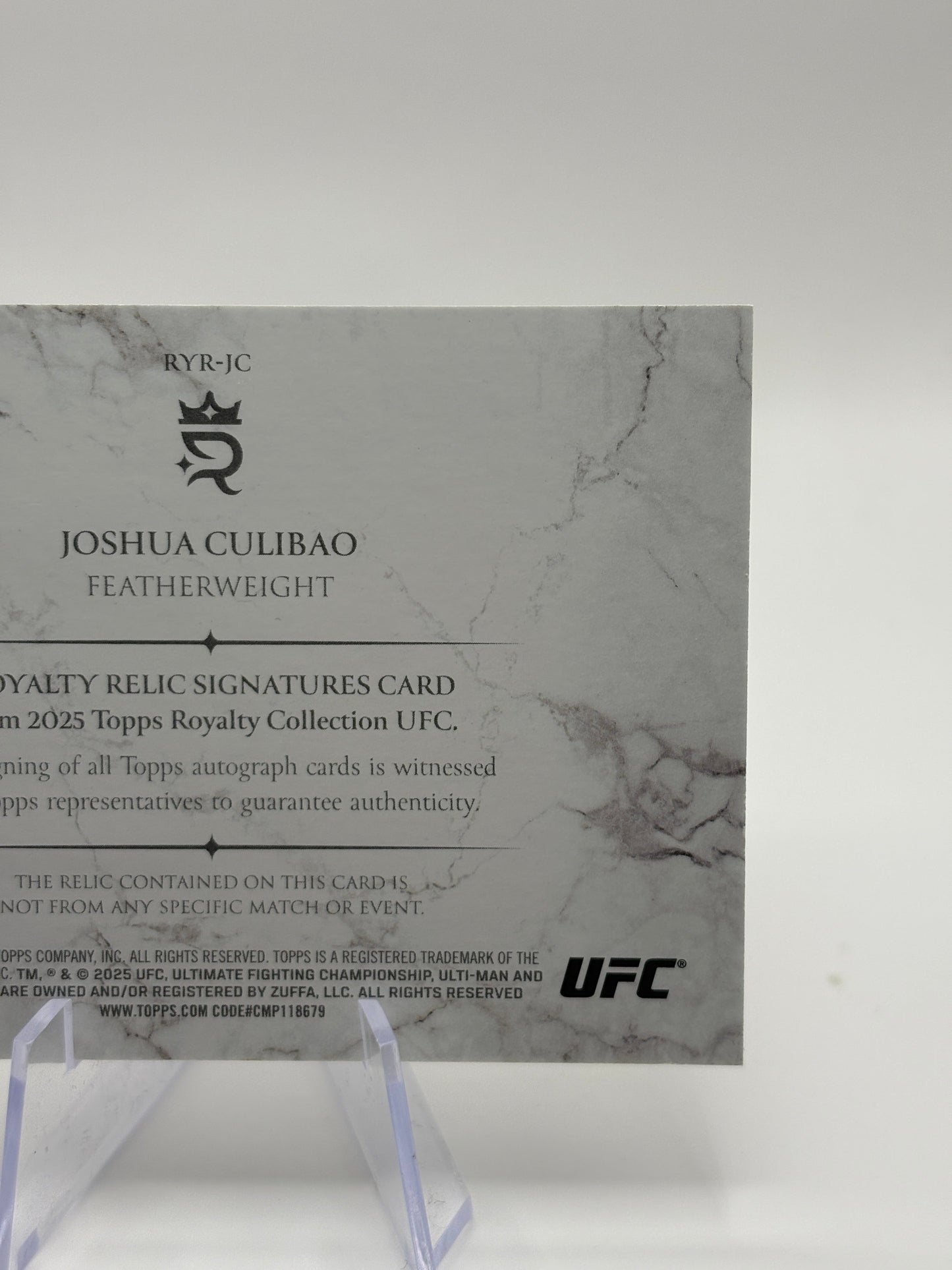2025 Topps Royalty UFC JOSHUA CULIBAO Royalty Relic Signatures Patch Auto /99 FRENLY BRICKS - Open 7 Days