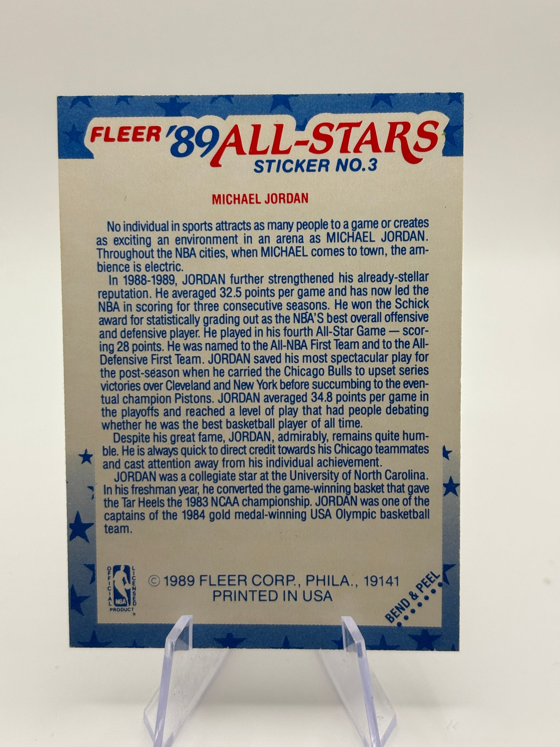 1989-90 Fleer Basketball #3 Michael Jordan '89 All-Stars Sticker Bulls HOF FRENLY BRICKS - Open 7 Days image 2
