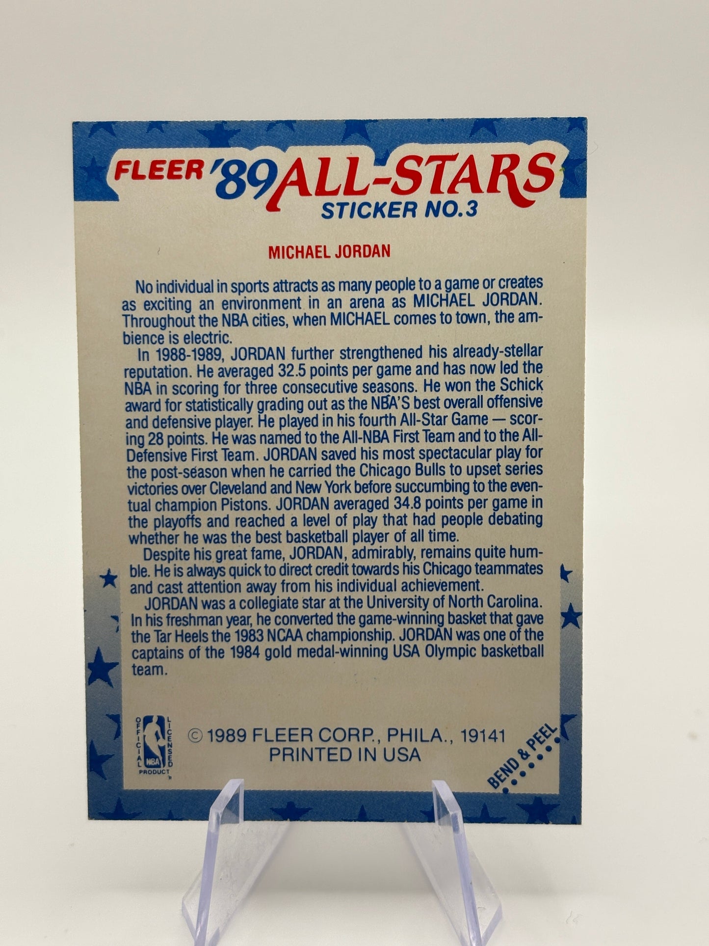1989-90 Fleer Basketball #3 Michael Jordan '89 All-Stars Sticker Bulls HOF FRENLY BRICKS - Open 7 Days