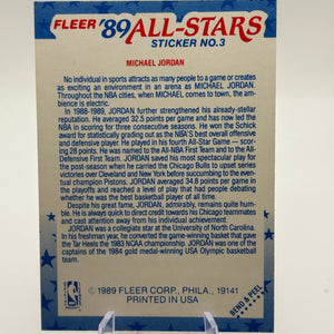 1989-90 Fleer Basketball #3 Michael Jordan '89 All-Stars Sticker Bulls HOF FRENLY BRICKS - Open 7 Days