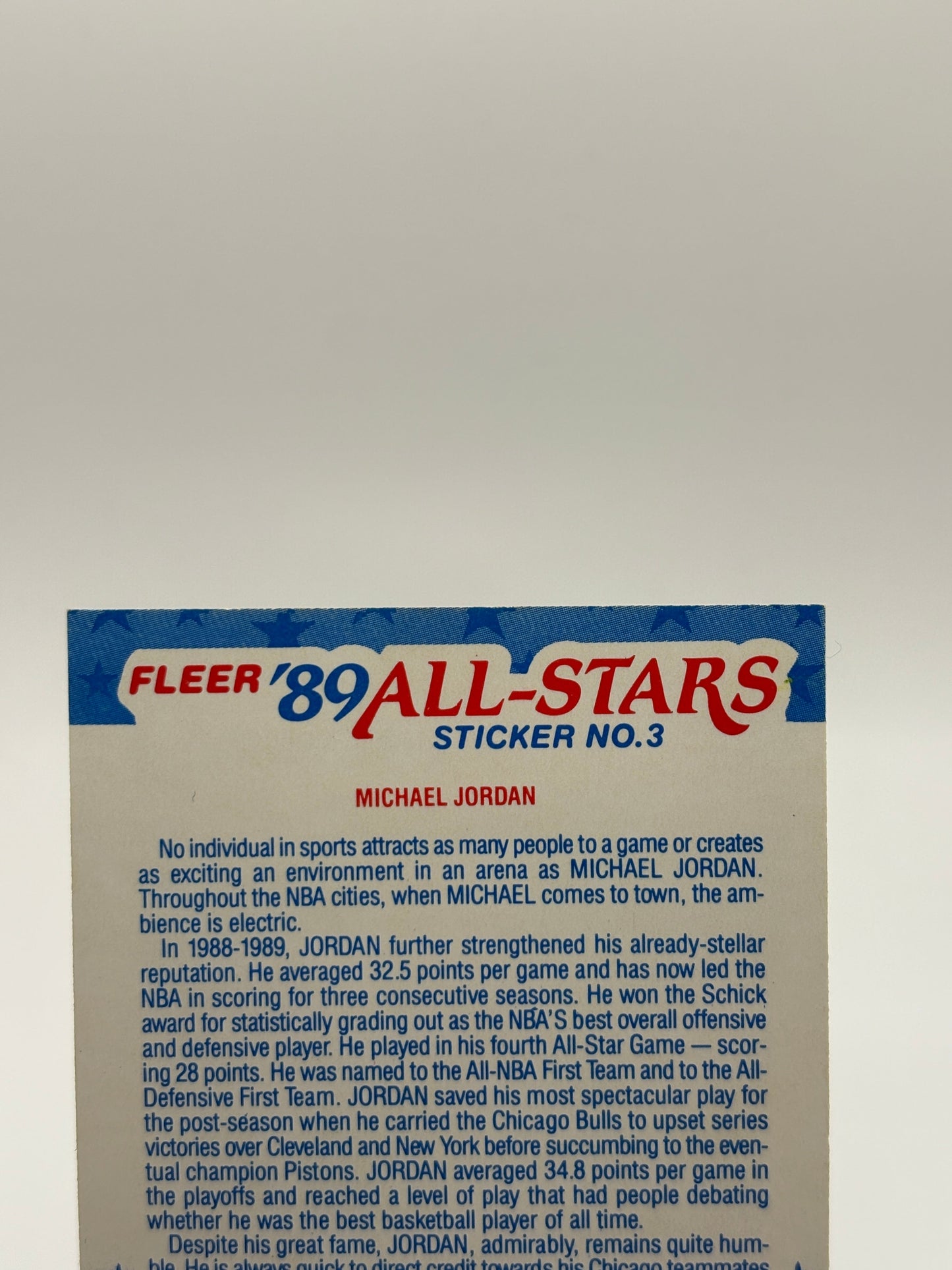1989-90 Fleer Basketball #3 Michael Jordan '89 All-Stars Sticker Bulls HOF FRENLY BRICKS - Open 7 Days