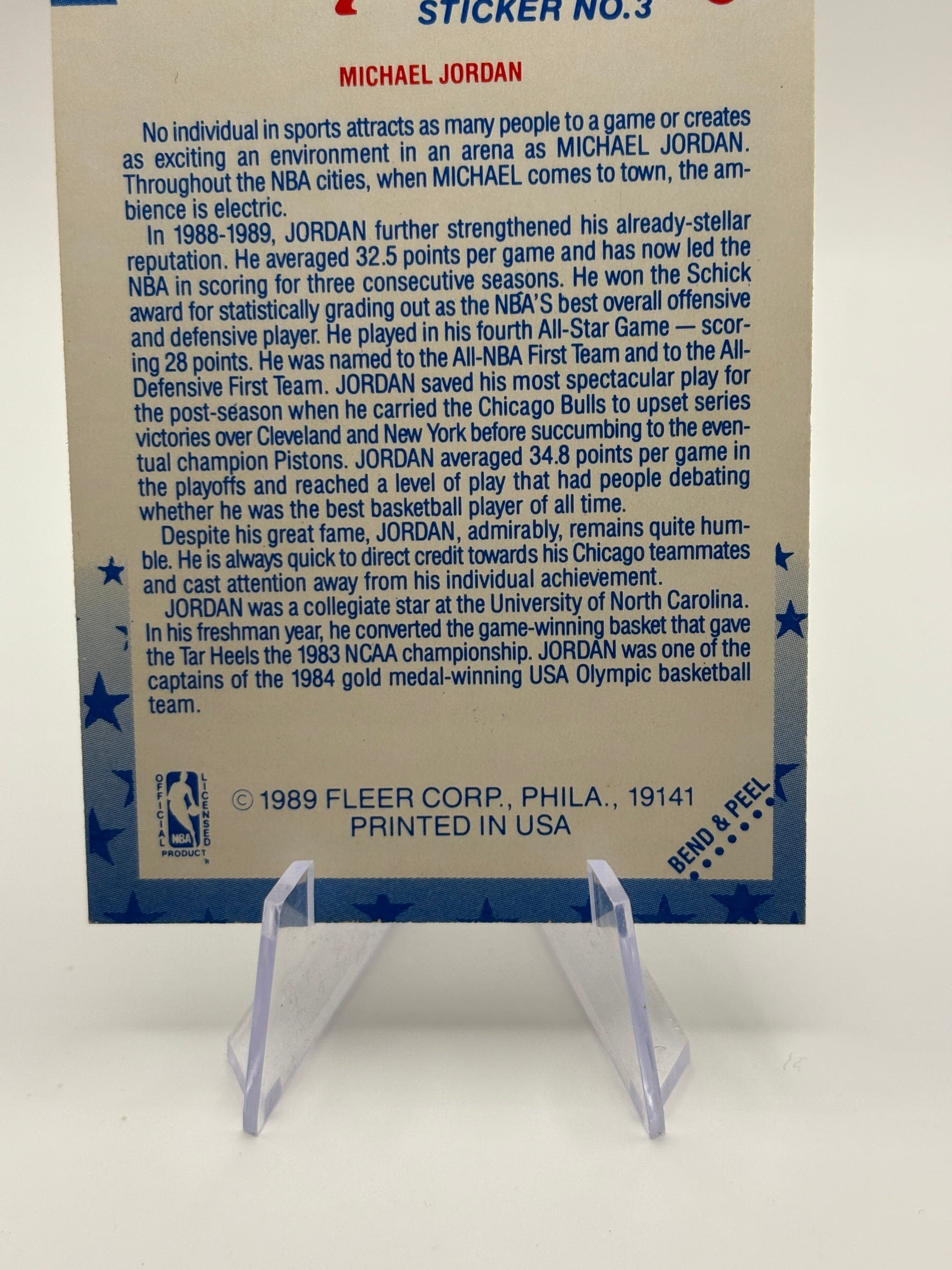 1989-90 Fleer Basketball #3 Michael Jordan '89 All-Stars Sticker Bulls HOF FRENLY BRICKS - Open 7 Days image 4