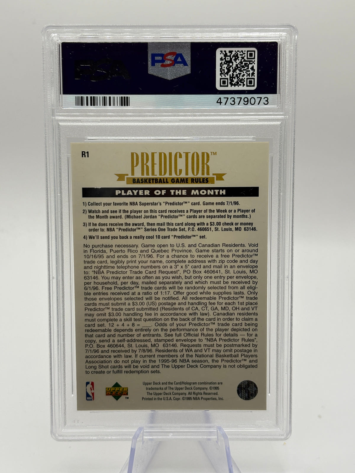 1995 UPPER DECK PREDICTOR PLAYER OF THE MONTH REDEMPTION MICHAEL JORDAN PSA 7 FRENLY BRICKS - Open 7 Days image 2