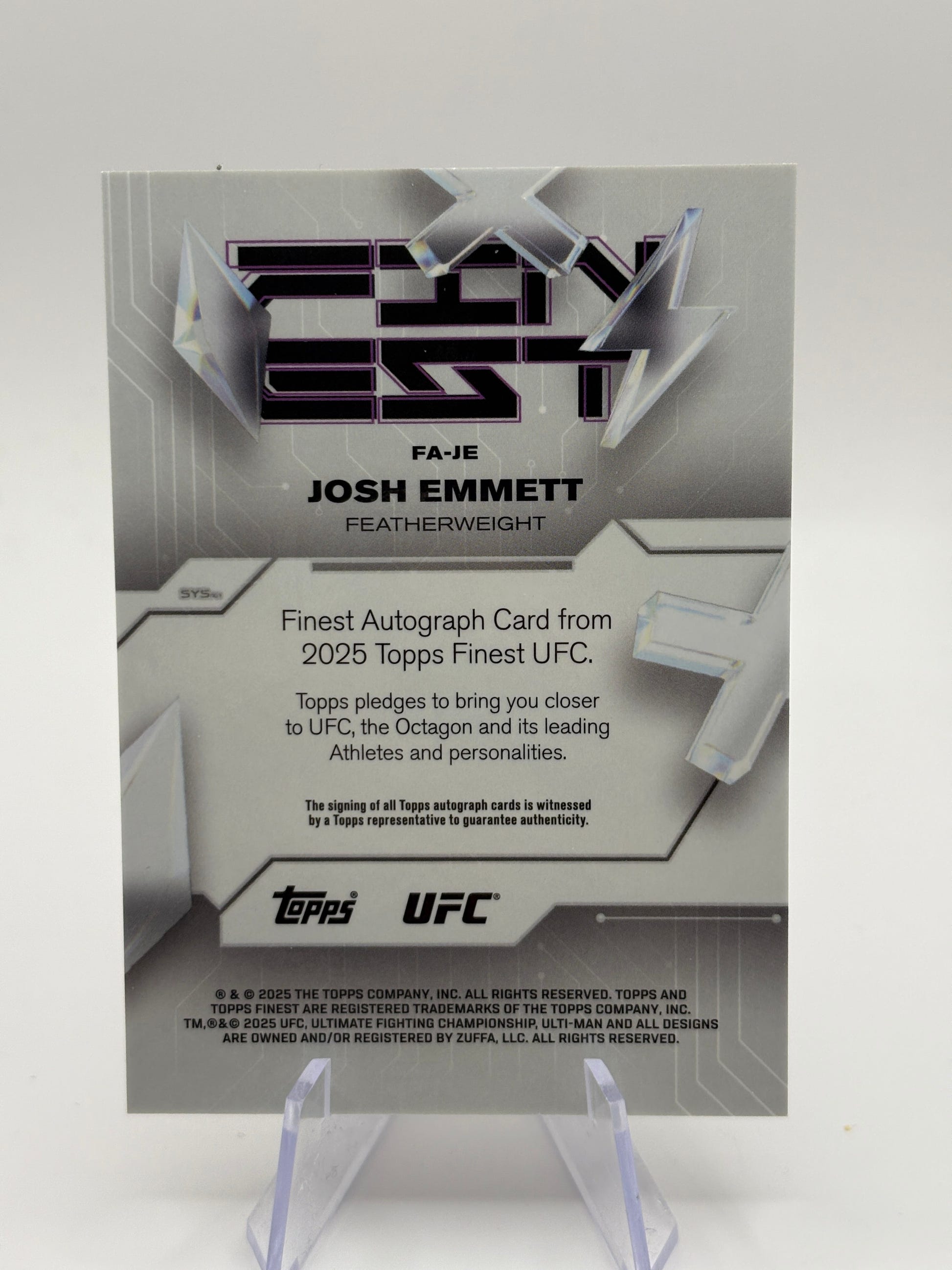 Josh Emmett Finest On Card Auto 2025 Topps Finest UFC #FA-JE FRENLY BRICKS - Open 7 Days image 2