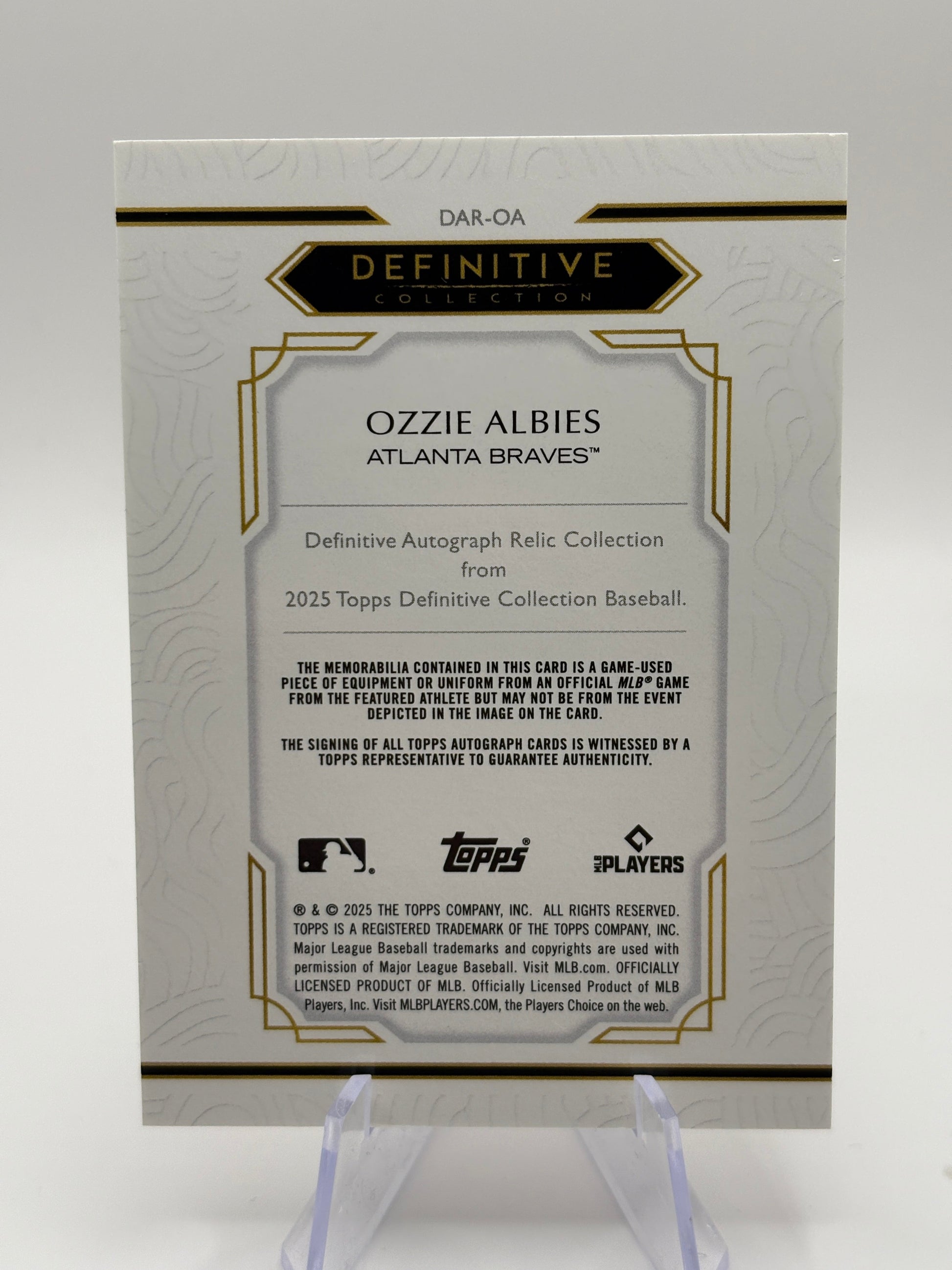2025 Topps Definitive Ozzie Albies Relic Auto Cards Patch Braves /50 FRENLY BRICKS - Open 7 Days
