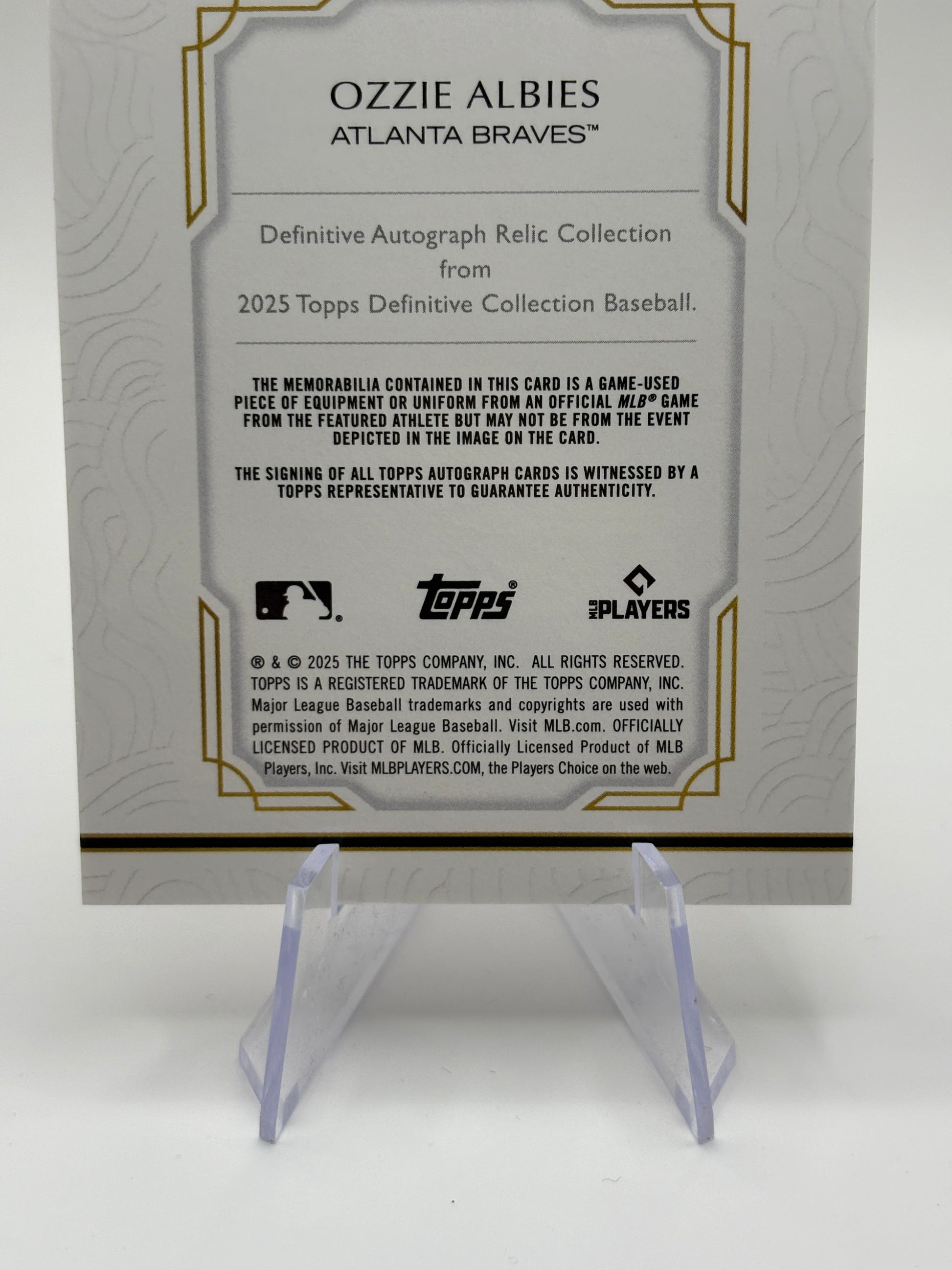 2025 Topps Definitive Ozzie Albies Relic Auto Cards Patch Braves /50 FRENLY BRICKS - Open 7 Days image 4