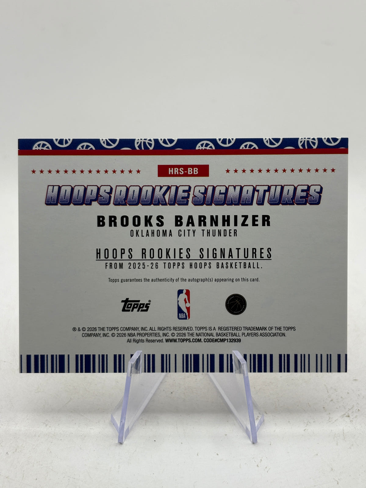 Brooks Barnhizer #HRS-BB 2025-26 NBA Hoops Rookie Signatures Auto RC Thunder image 2