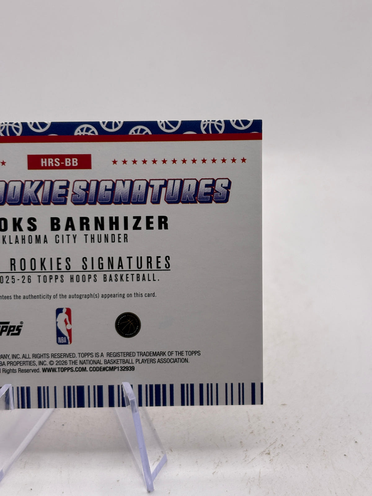 Brooks Barnhizer #HRS-BB 2025-26 NBA Hoops Rookie Signatures Auto RC Thunder image 4