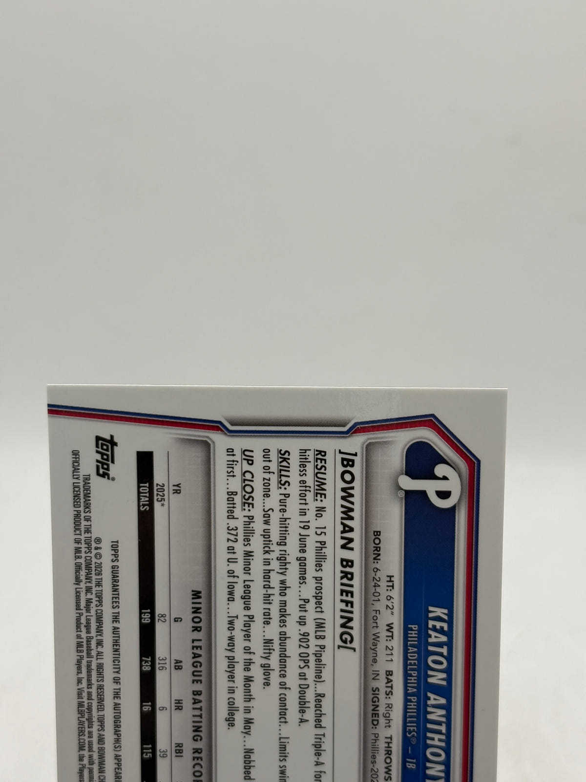 2026 Bowman Chrome Keaton Anthony Prospects Auto Speckle Refractor /299 image 3
