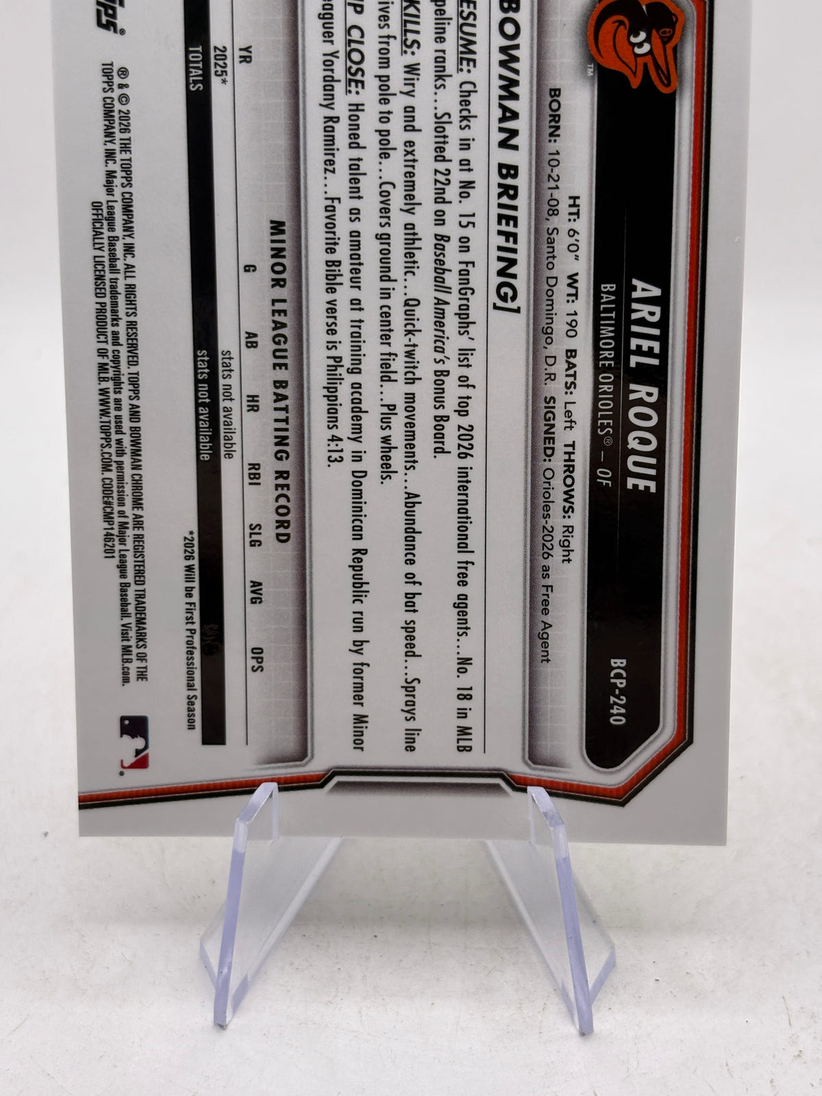 2026 Bowman Chrome Ariel Roque #BCP-240 Bubble Gum Packfracture SSP /89 image 4