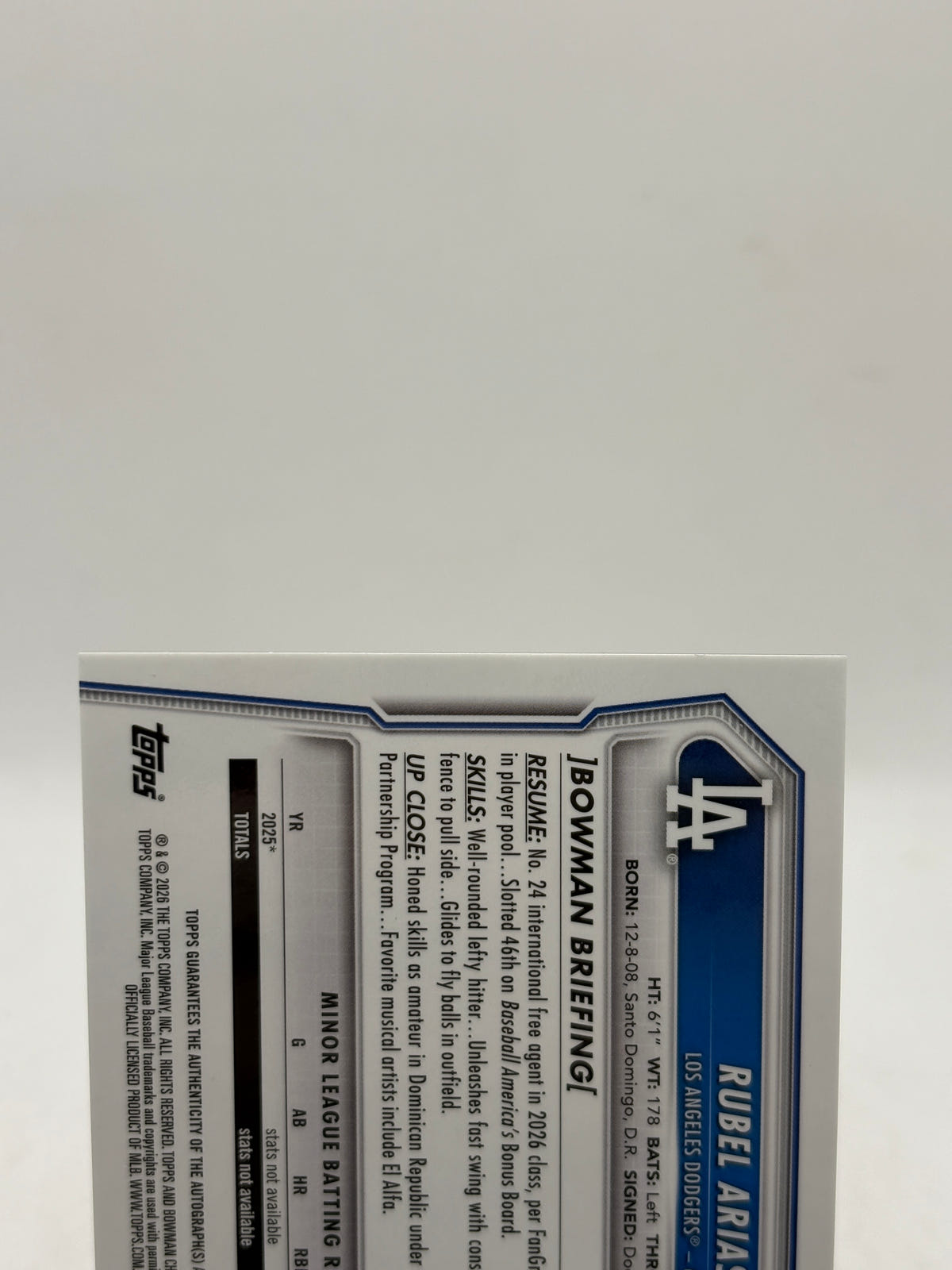 2026 Bowman Chrome Rubel Arias 1st Refractor Auto #CPA-RAR SN /499 image 3