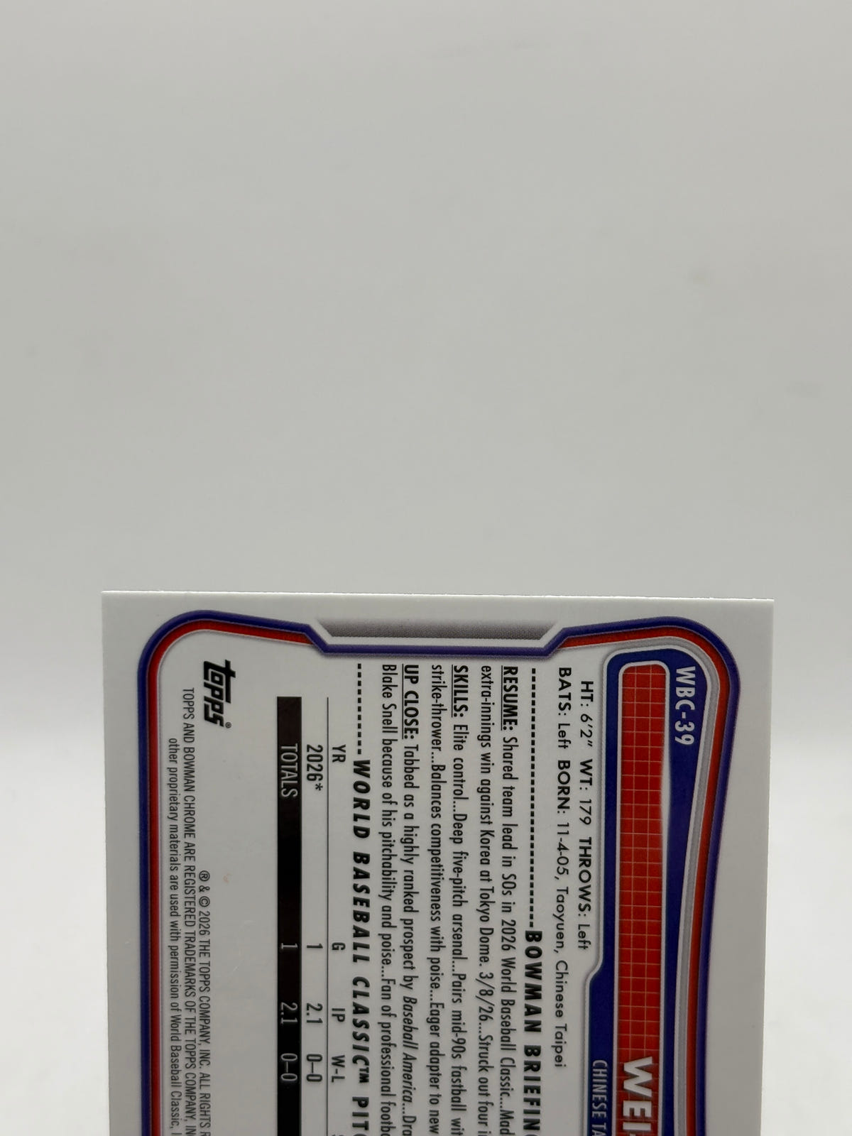 2026 Bowman Chrome - Wei-En Lin SP #WBC-39 Blue /150 Chinese Taipei Athletics image 3