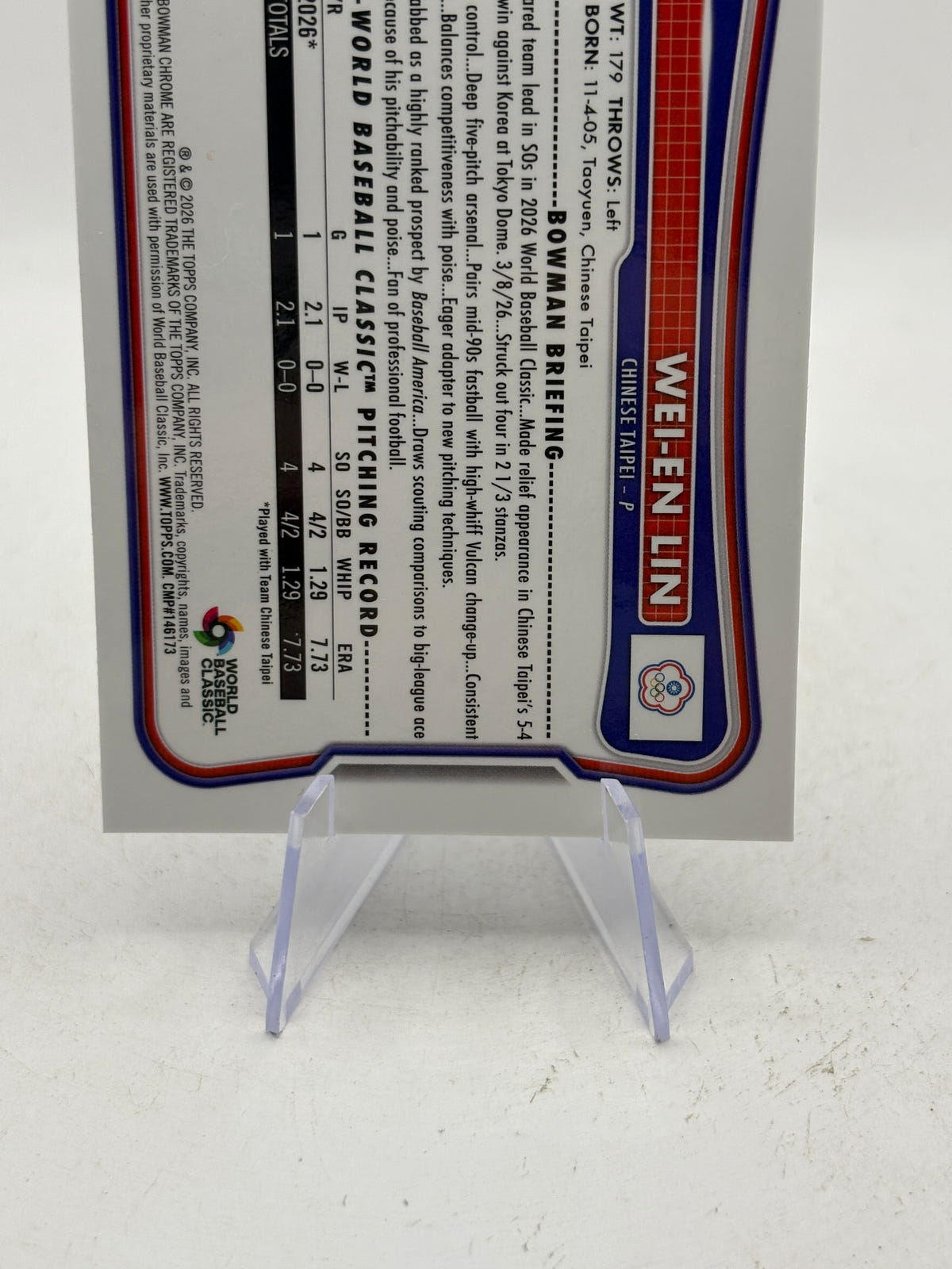 2026 Bowman Chrome - Wei-En Lin SP #WBC-39 Blue /150 Chinese Taipei Athletics image 4