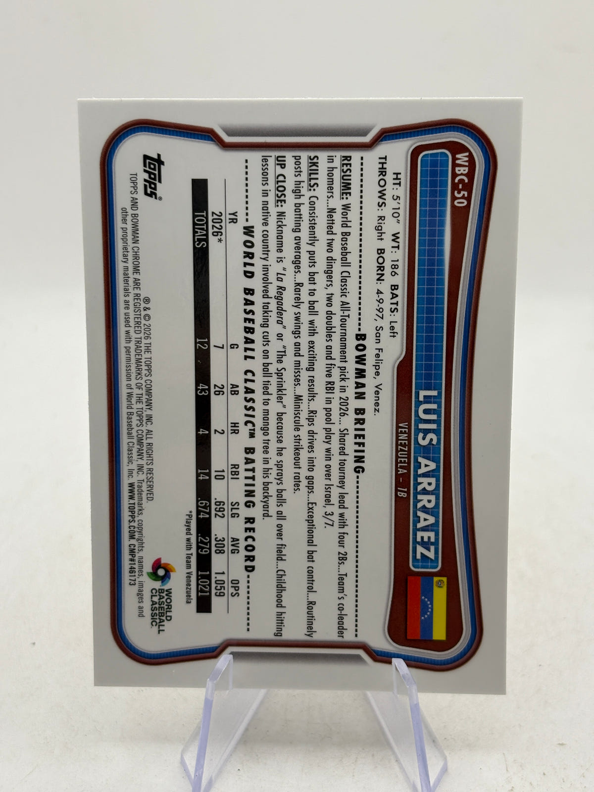 2026 Bowman Chrome Luis Arraez WBC Flag Variation #/499 image 2