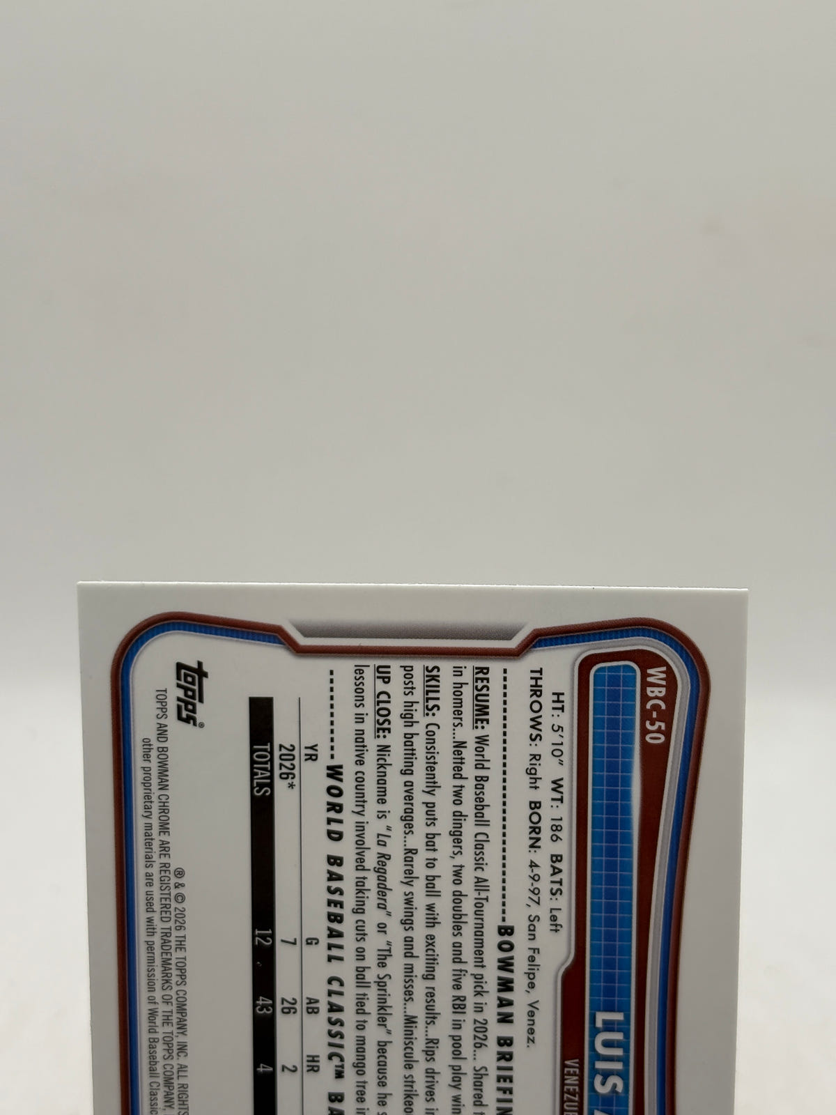 2026 Bowman Chrome Luis Arraez WBC Flag Variation #/499 image 3