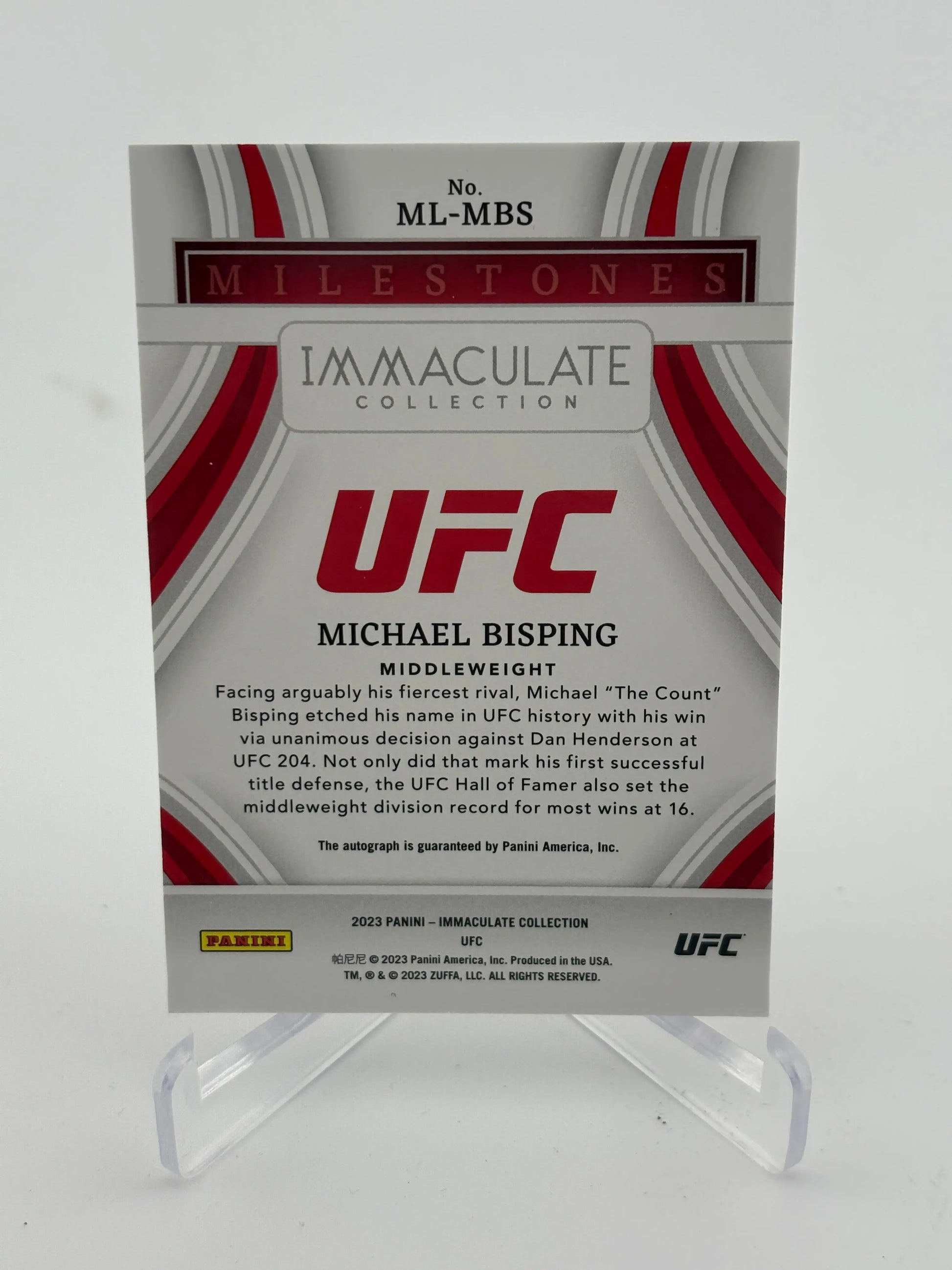 2023 Immaculate Collection UFC Michael Bisping Milestones Auto Autograph #/99 FRENLY BRICKS - Open 7 Days