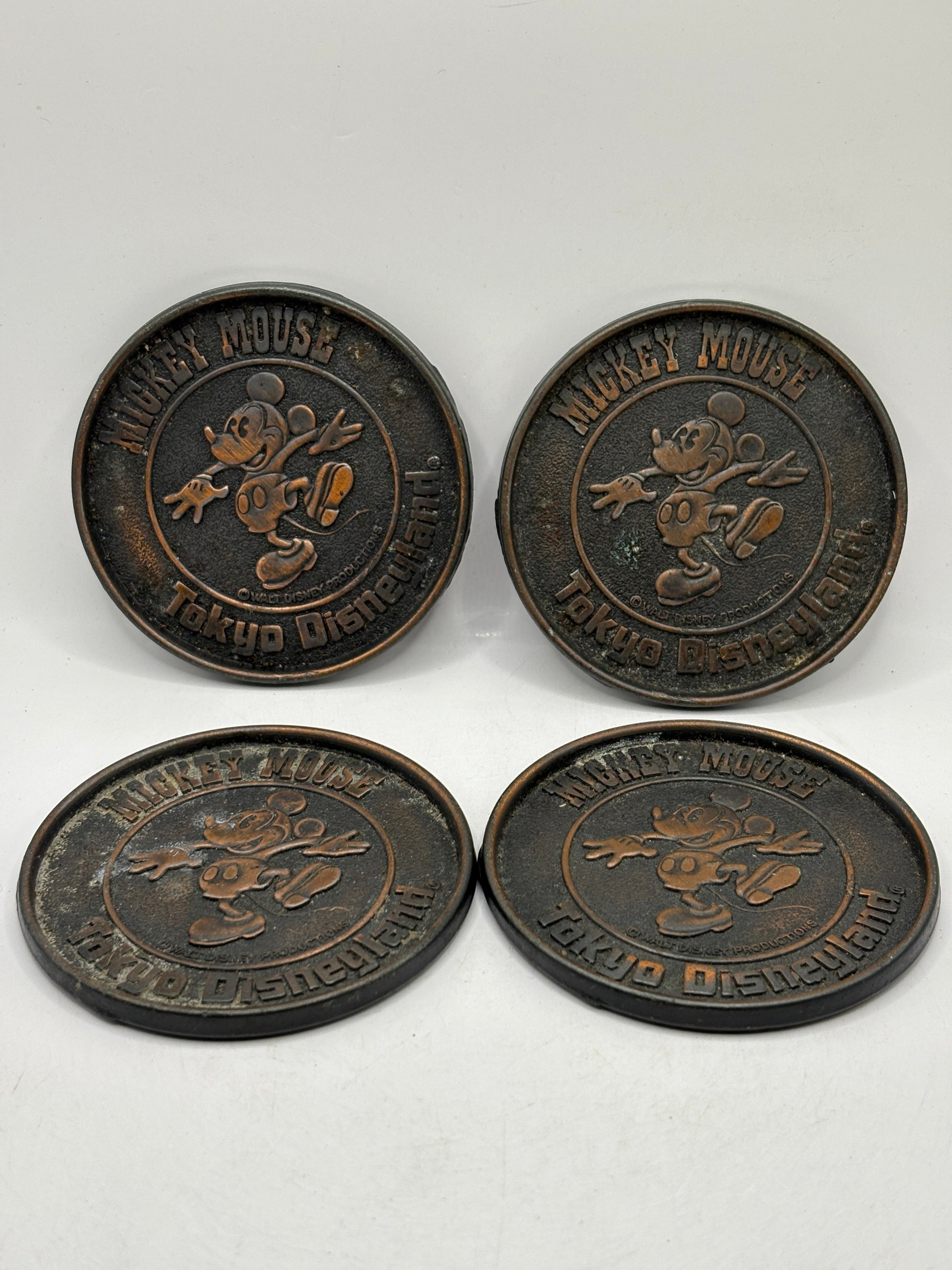 Tokyo Disneyland Mickey Mouse Brass Coasters x 4 Set FRENLY BRICKS - Open 7 Days