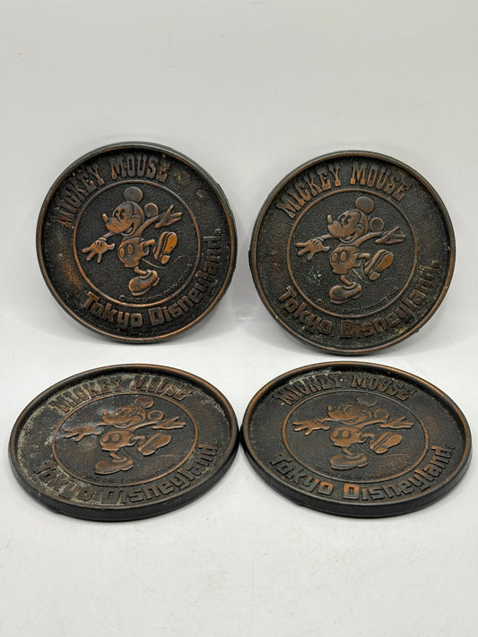 Tokyo Disneyland Mickey Mouse Brass Coasters x 4 Set FRENLY BRICKS - Open 7 Days