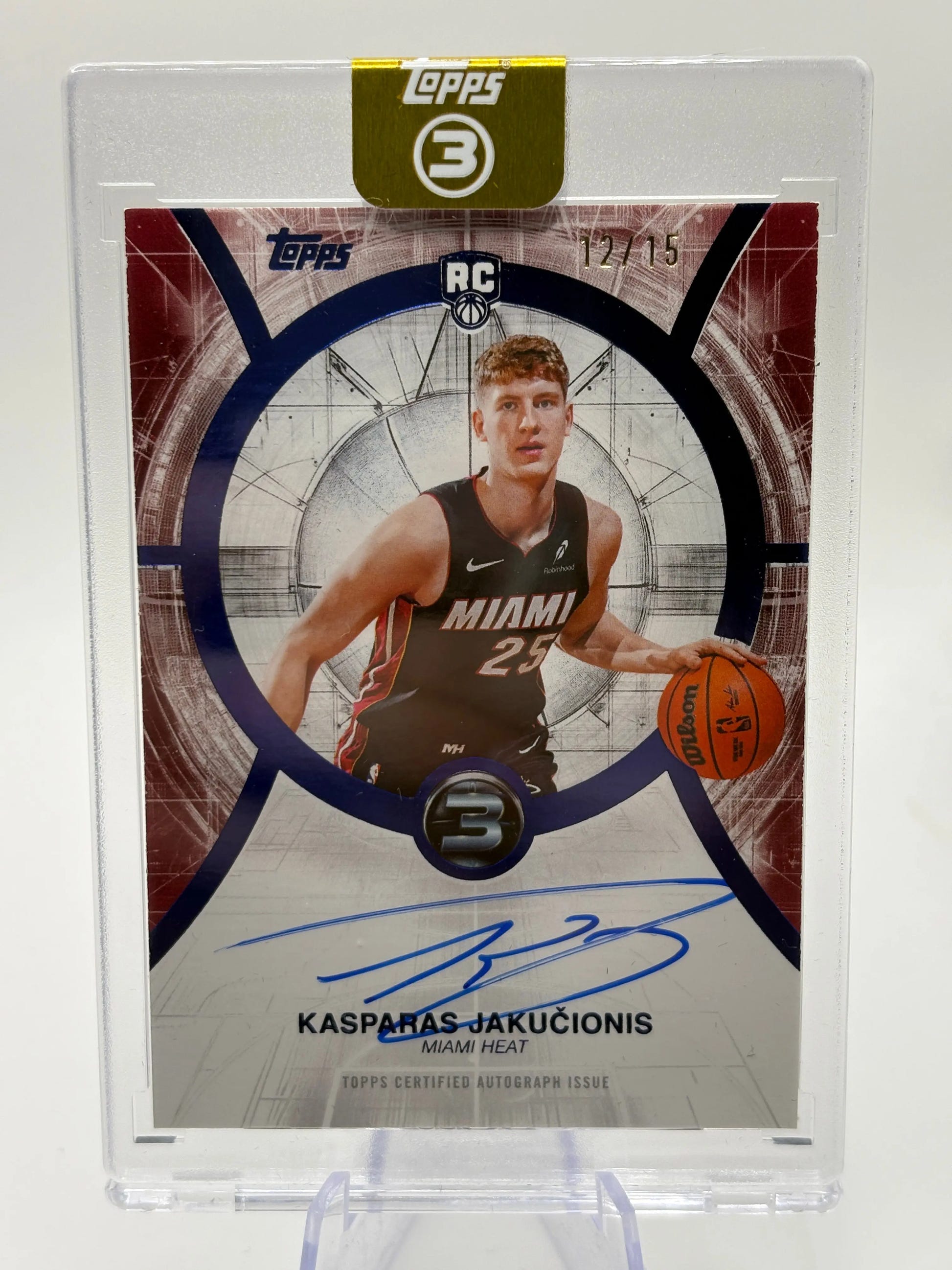 KASPARAS JAKUCIONIS 2025/26 TOPPS 3 RC ROOKIE BLUE AUTOGRAPH HEAT AUTO SP #12/15 FRENLY BRICKS - Open 7 Days image 1