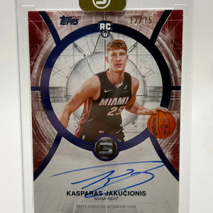 KASPARAS JAKUCIONIS 2025/26 TOPPS 3 RC ROOKIE BLUE AUTOGRAPH HEAT AUTO SP #12/15 FRENLY BRICKS - Open 7 Days