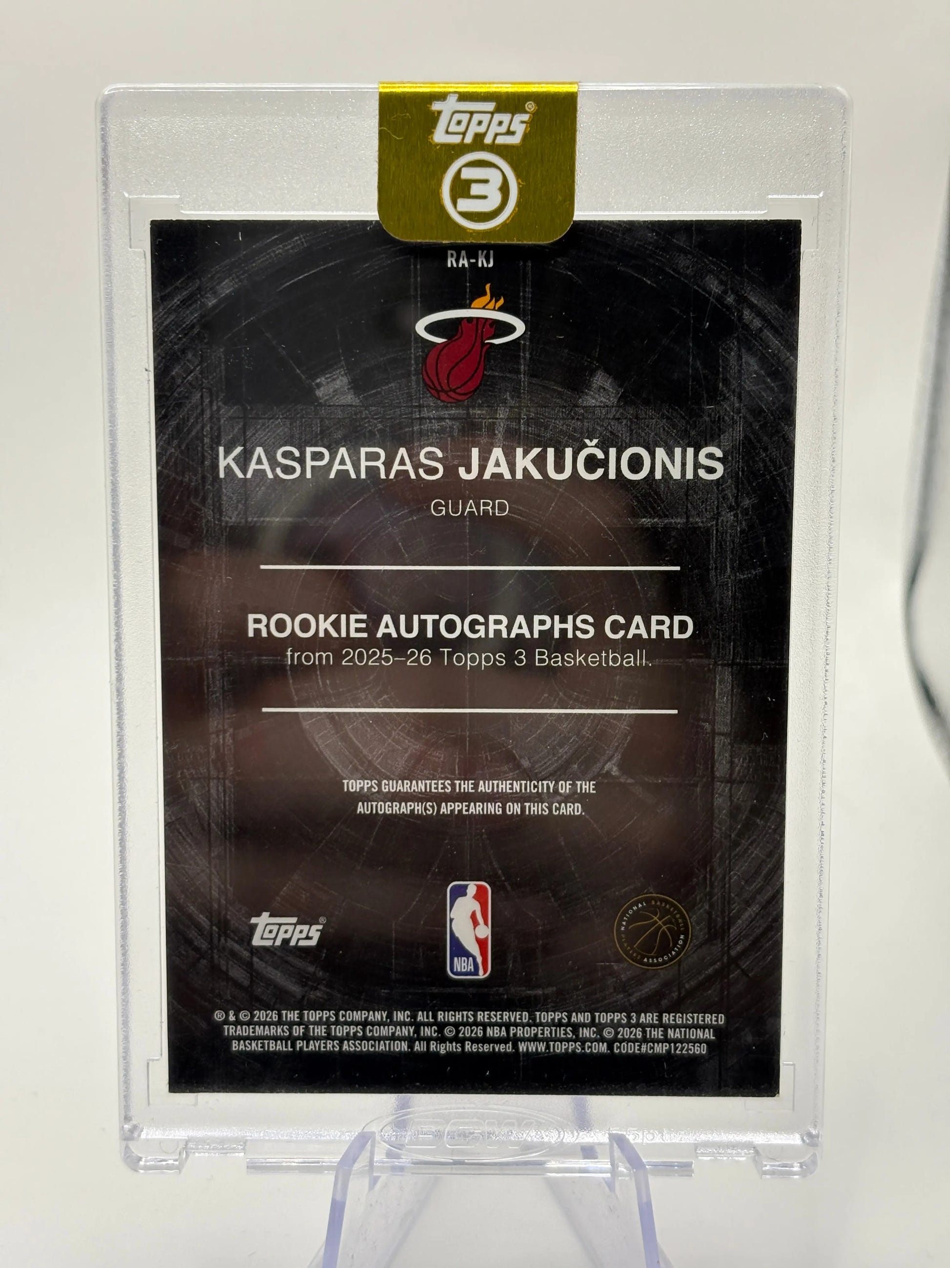KASPARAS JAKUCIONIS 2025/26 TOPPS 3 RC ROOKIE BLUE AUTOGRAPH HEAT AUTO SP #12/15 FRENLY BRICKS - Open 7 Days image 2