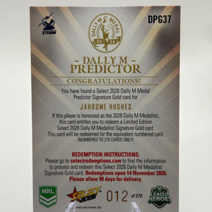 2026 NRL Select League Heroes Dally M Gold Predictor Jahrome Hughes Storm #12 FRENLY BRICKS - Open 7 Days