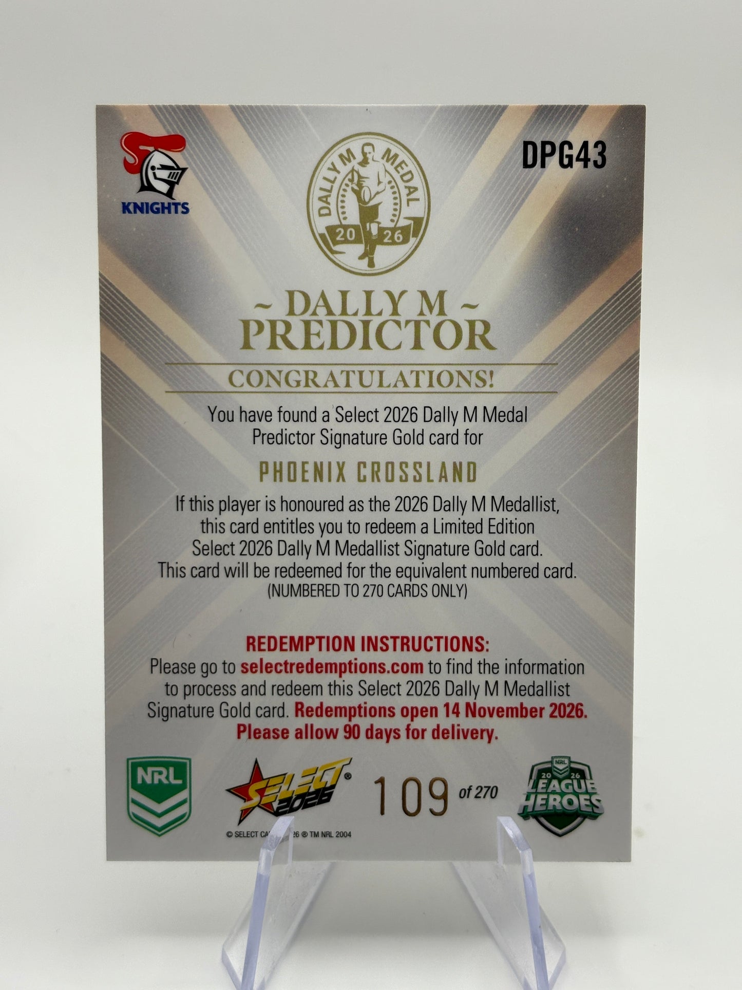 2026 SELECT NRL LEAGUE HEROES PHOENIX CROSSLAND DALLY M PREDICTOR FRENLY BRICKS - Open 7 Days