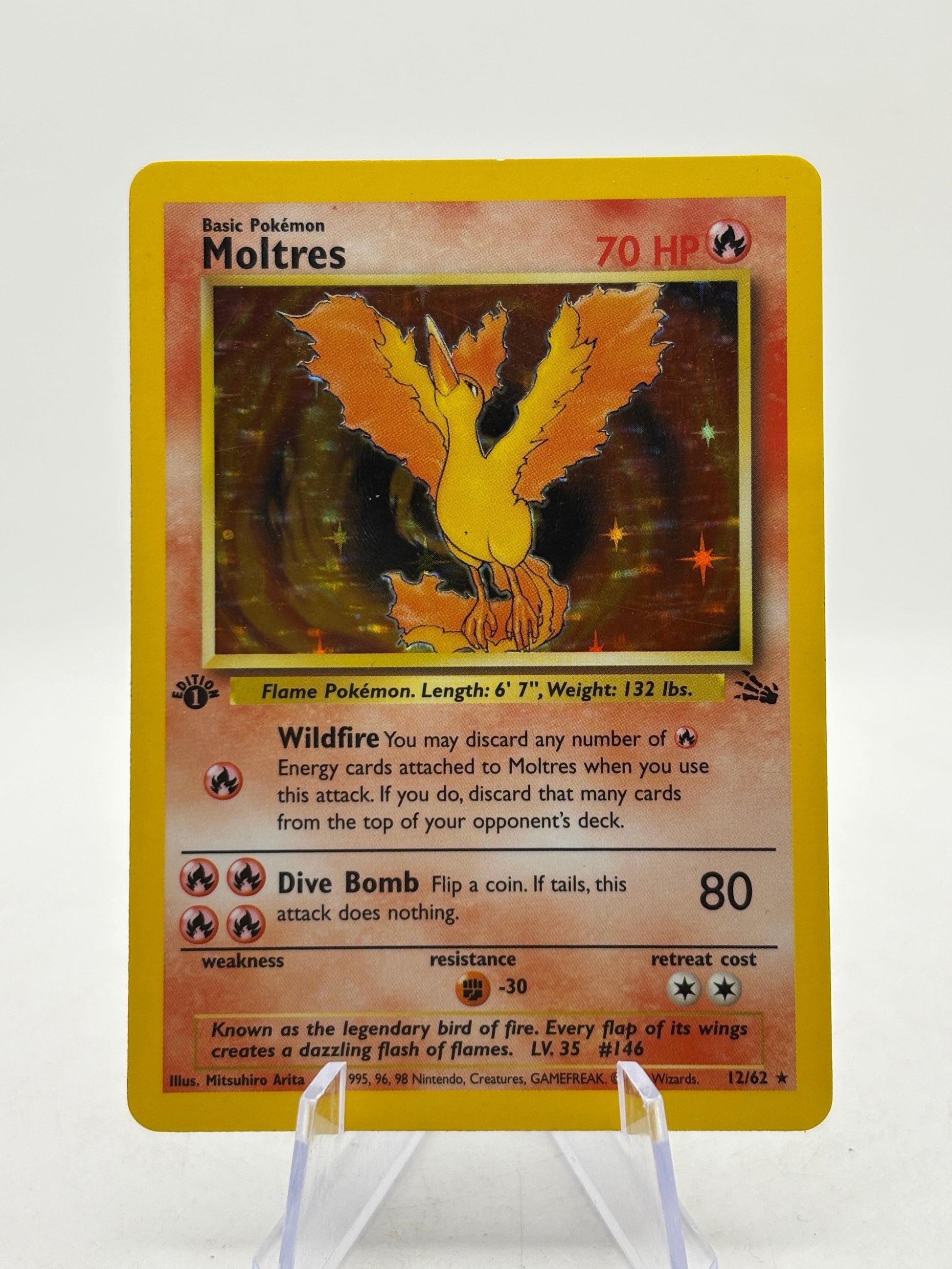 Pokemon TCG WOTC Fossil 1st Edition - Moltres 12/62 Rare Holo MP (1) FRENLY BRICKS - Open 7 Days