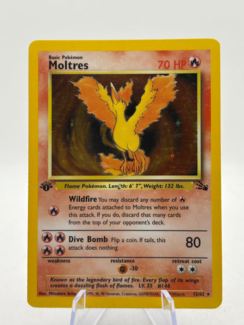 Pokemon TCG WOTC Fossil 1st Edition - Moltres 12/62 Rare Holo MP (2) FRENLY BRICKS - Open 7 Days