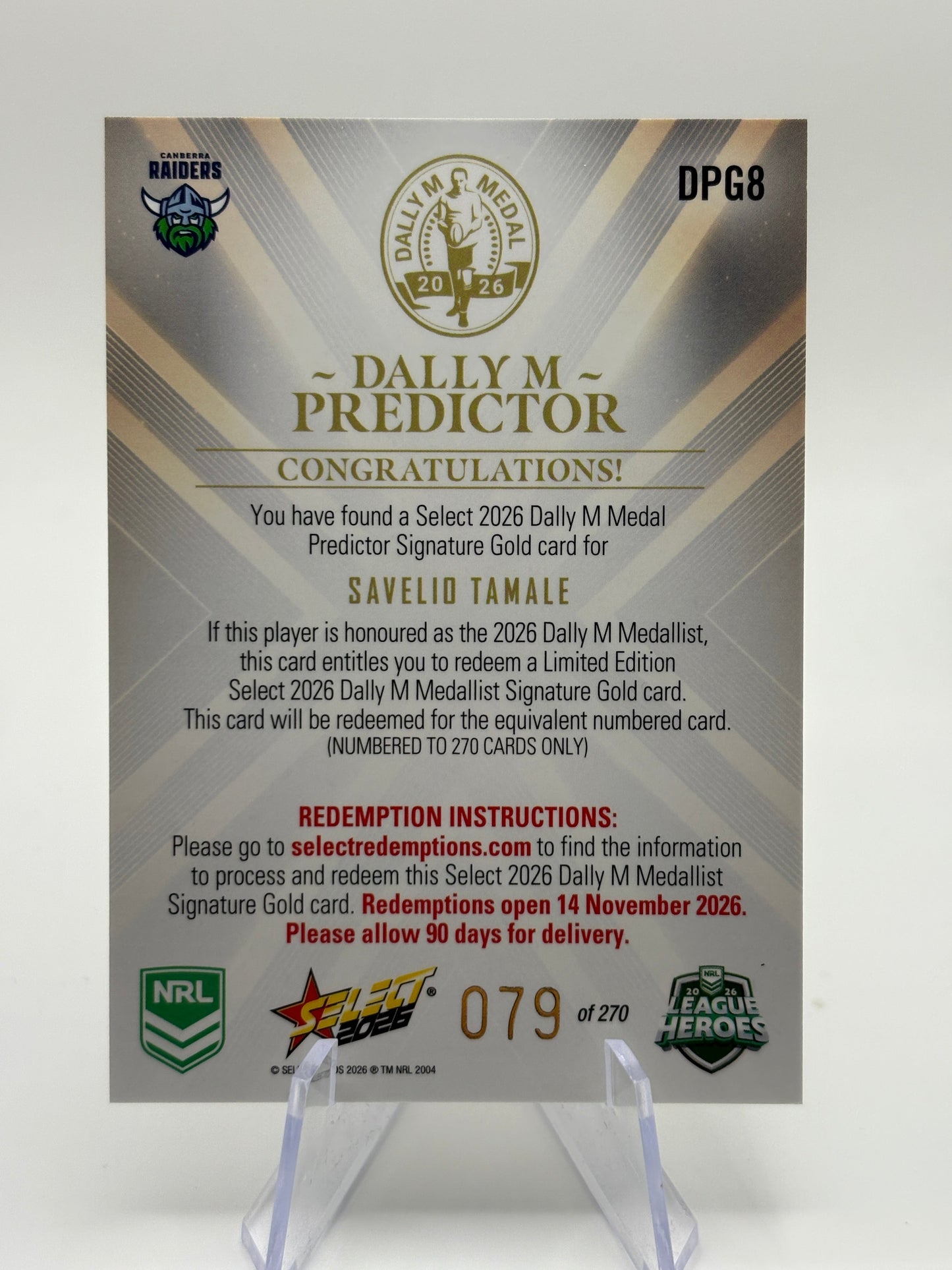 2026 League Heroes Dally M Predictor Savelio Tamale /270 FRENLY BRICKS - Open 7 Days