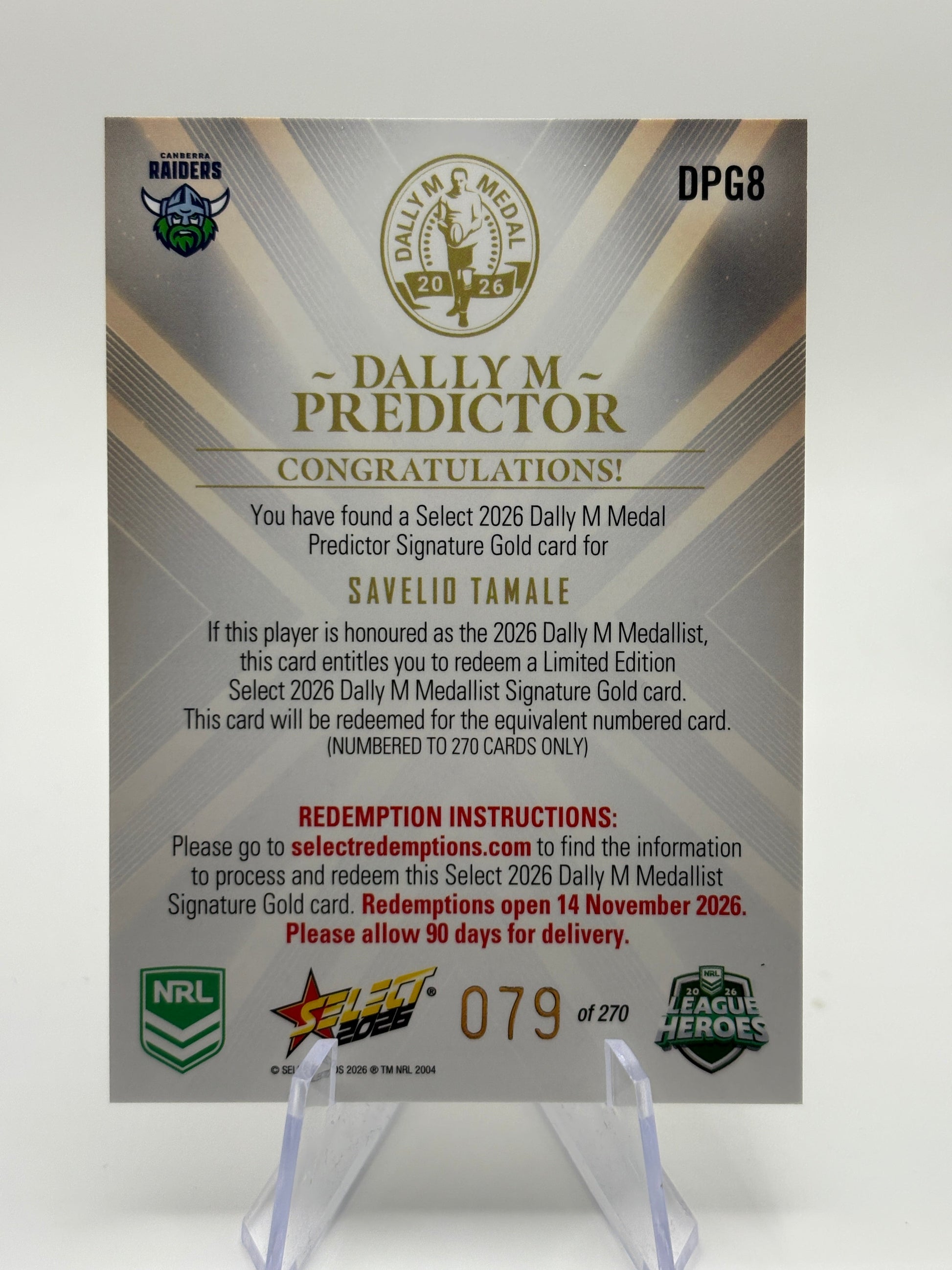 2026 League Heroes Dally M Predictor Savelio Tamale /270 FRENLY BRICKS - Open 7 Days
