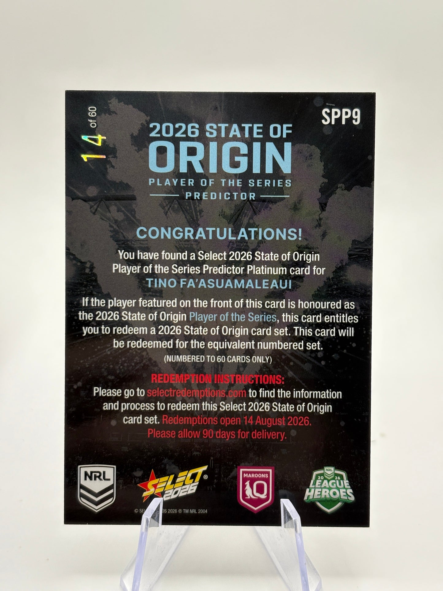 2026 Select NRL League Heroes State of Origin Predictor Tino Fa'asuamaleuai FRENLY BRICKS - Open 7 Days