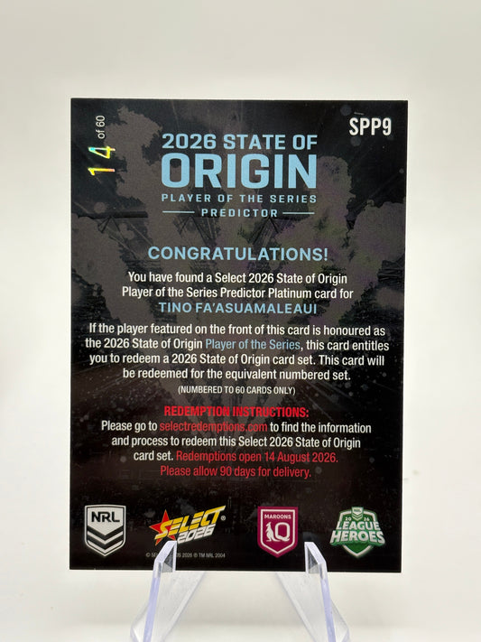 2026 Select NRL League Heroes State of Origin Predictor Tino Fa'asuamaleuai FRENLY BRICKS - Open 7 Days