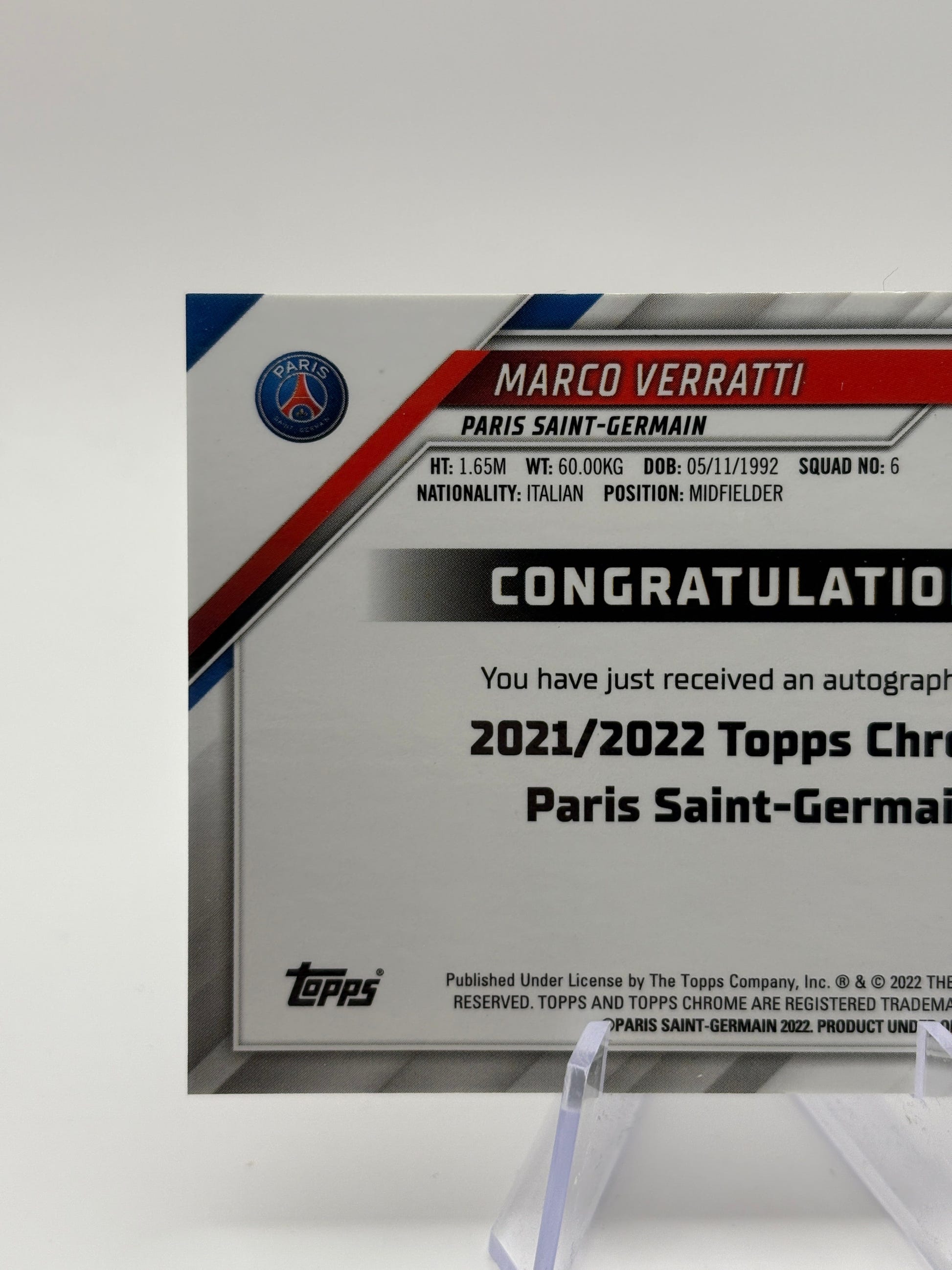 Marco Verratti 2021/22 Topps Chrome PSG Team Set Auto /70 FRENLY BRICKS - Open 7 Days image 3