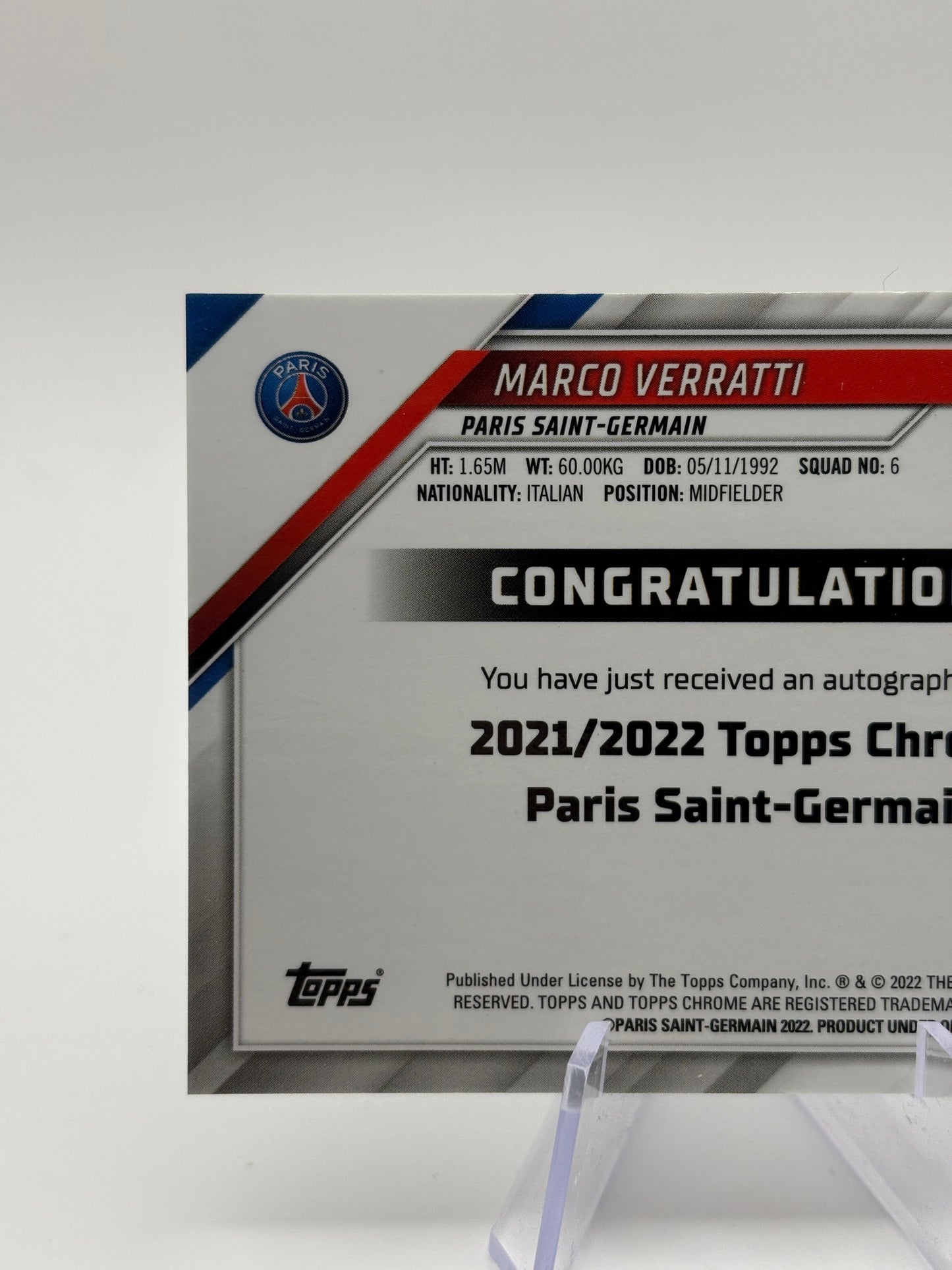 Marco Verratti 2021/22 Topps Chrome PSG Team Set Auto /70 FRENLY BRICKS - Open 7 Days
