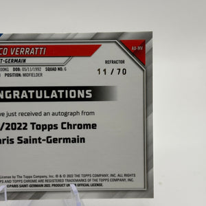 Marco Verratti 2021/22 Topps Chrome PSG Team Set Auto /70 FRENLY BRICKS - Open 7 Days