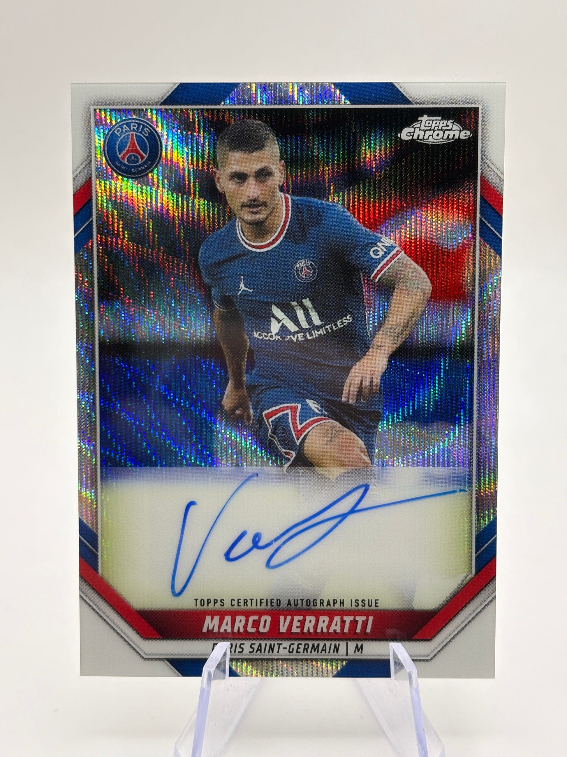 2021-22 Chrome Paris Saint-Germain Wave Refractor /49 Marco Verratti Auto FRENLY BRICKS - Open 7 Days image 1