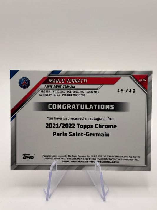 2021-22 Chrome Paris Saint-Germain Wave Refractor /49 Marco Verratti Auto FRENLY BRICKS - Open 7 Days